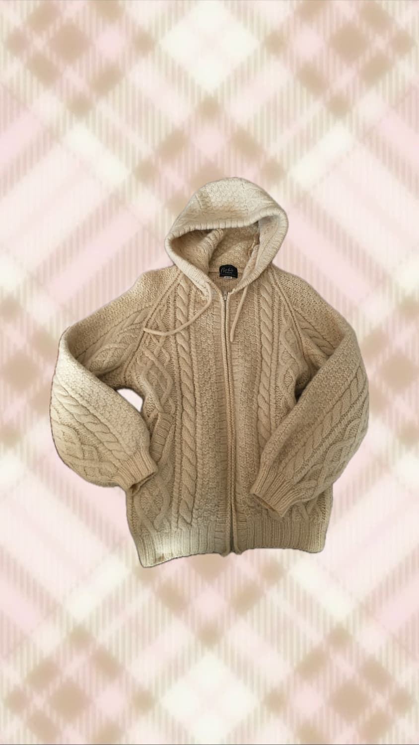 아이보리 케이블 니트 후드집업 라떼 히메 갸루 러블리 로걀 모리 빈티지 상품이미지1
