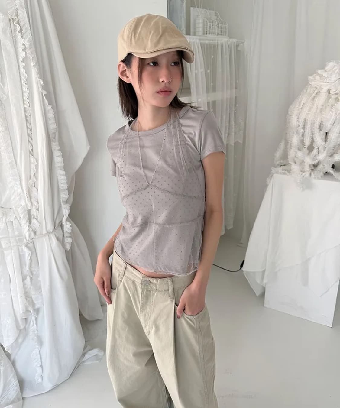 도트 홀터 레이어드 반팔 상품이미지2