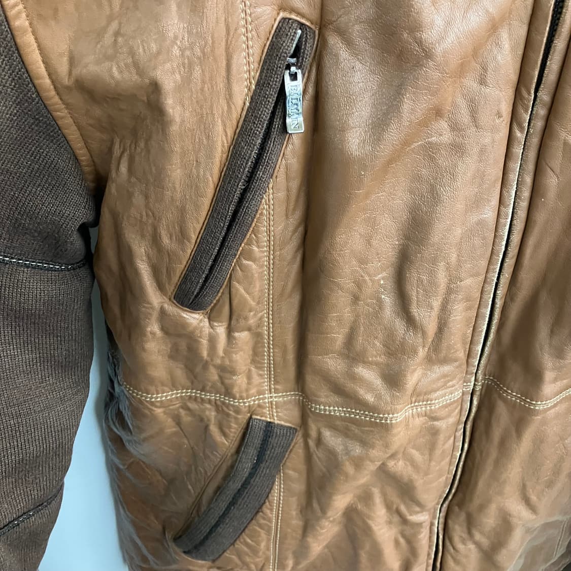 발망 브라운 양가죽 울 배색 하이넥 자켓 XL 상품이미지5