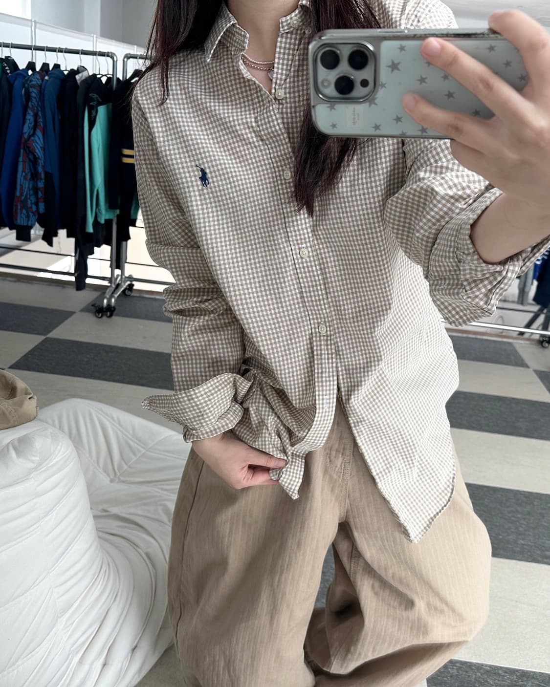 폴로 랄프로렌 베이지 깅엄체크 셔츠  상품이미지1