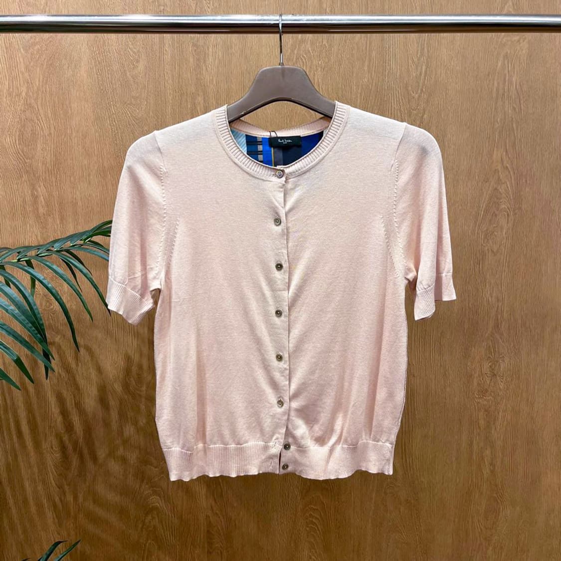 폴스미스 반팔 가디건 라운드넥 버튼 클로징 리브드 커프스 디테일 핑크 상품이미지1