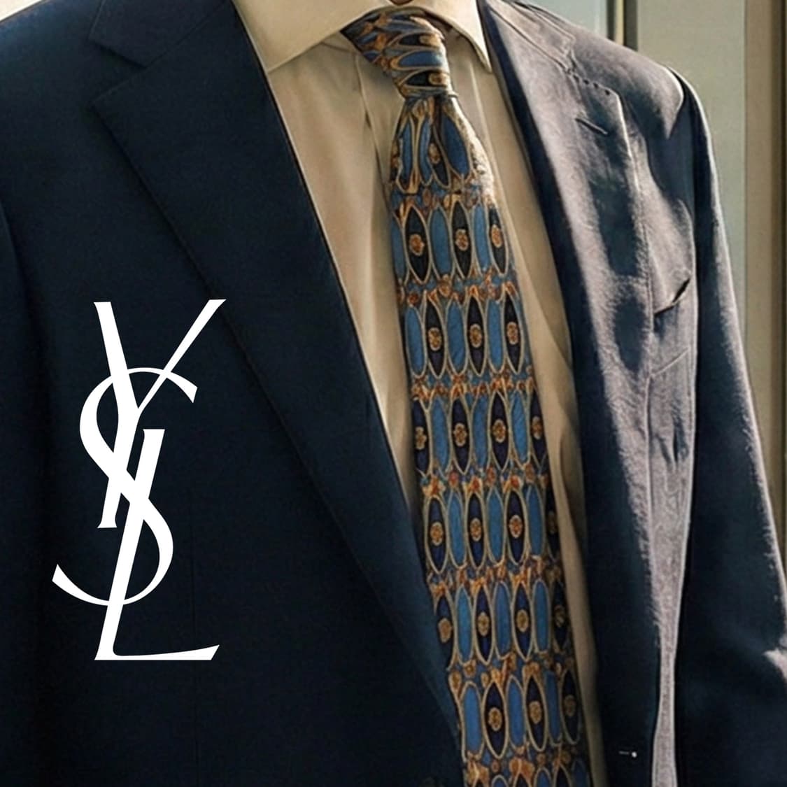 입생로랑 실크 블루 아르데코 패턴 넥타이 9.7cm 새제품 K1825
 상품이미지1