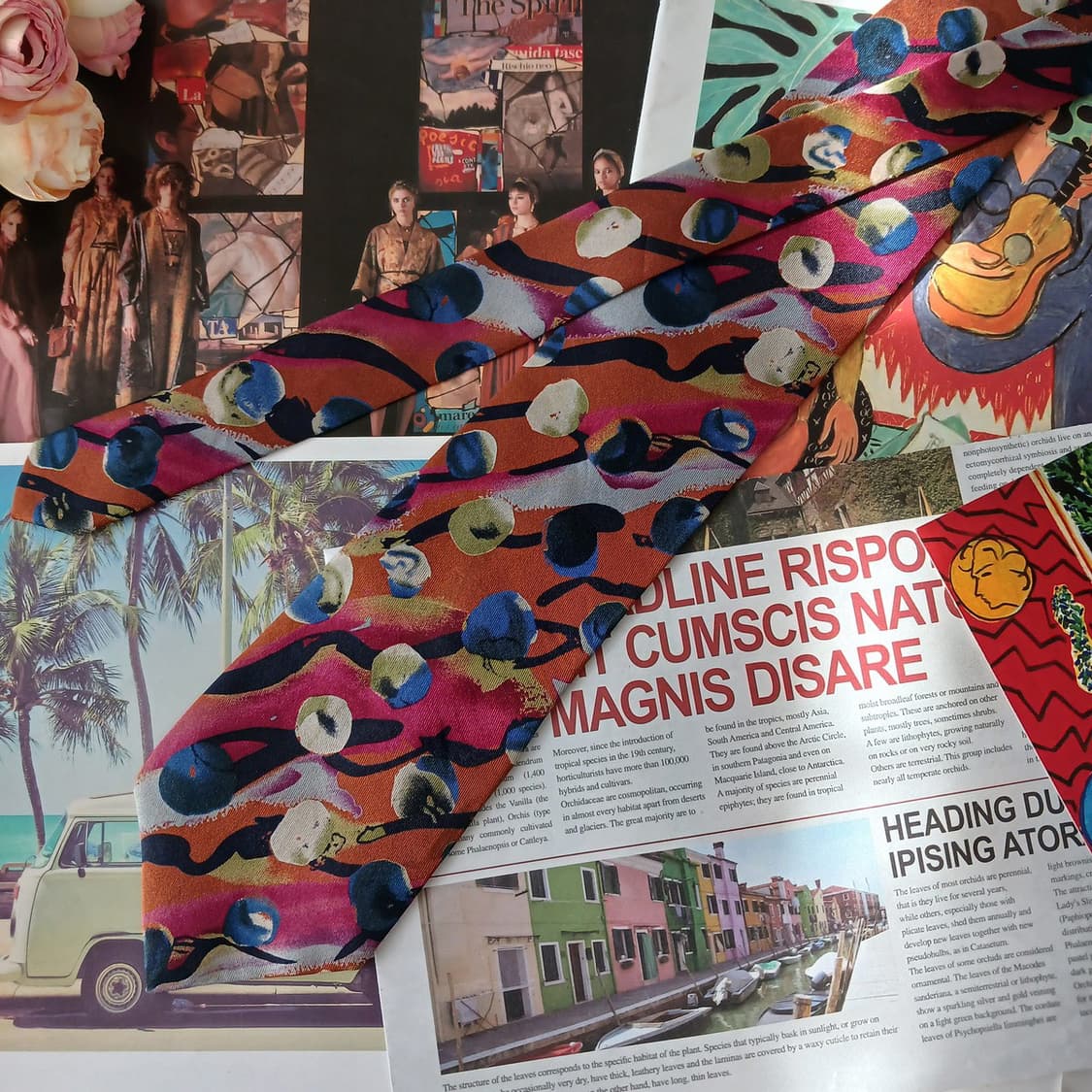 웅가로 실크 오렌지 아트워크 패턴 넥타이 9cm B등급 A19199
 상품이미지2