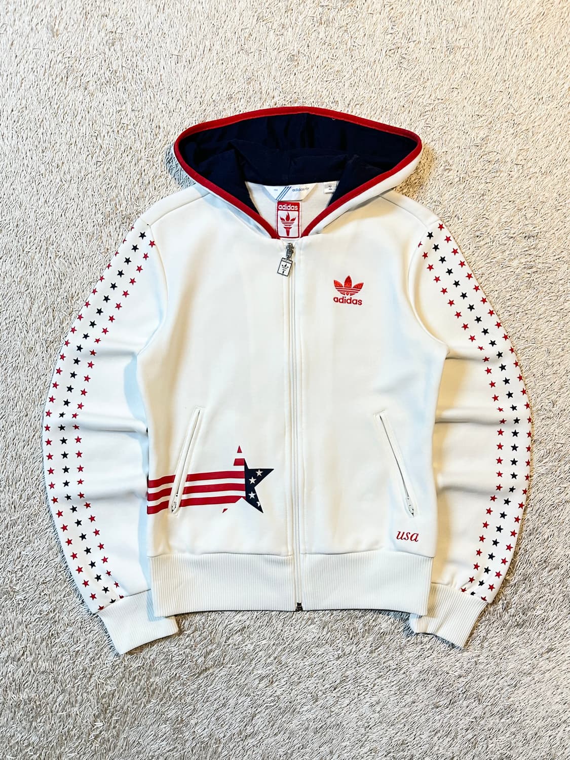 대장급) 아디다스 USA 성조기 후드 트랙탑 져지 화이트 상품이미지1