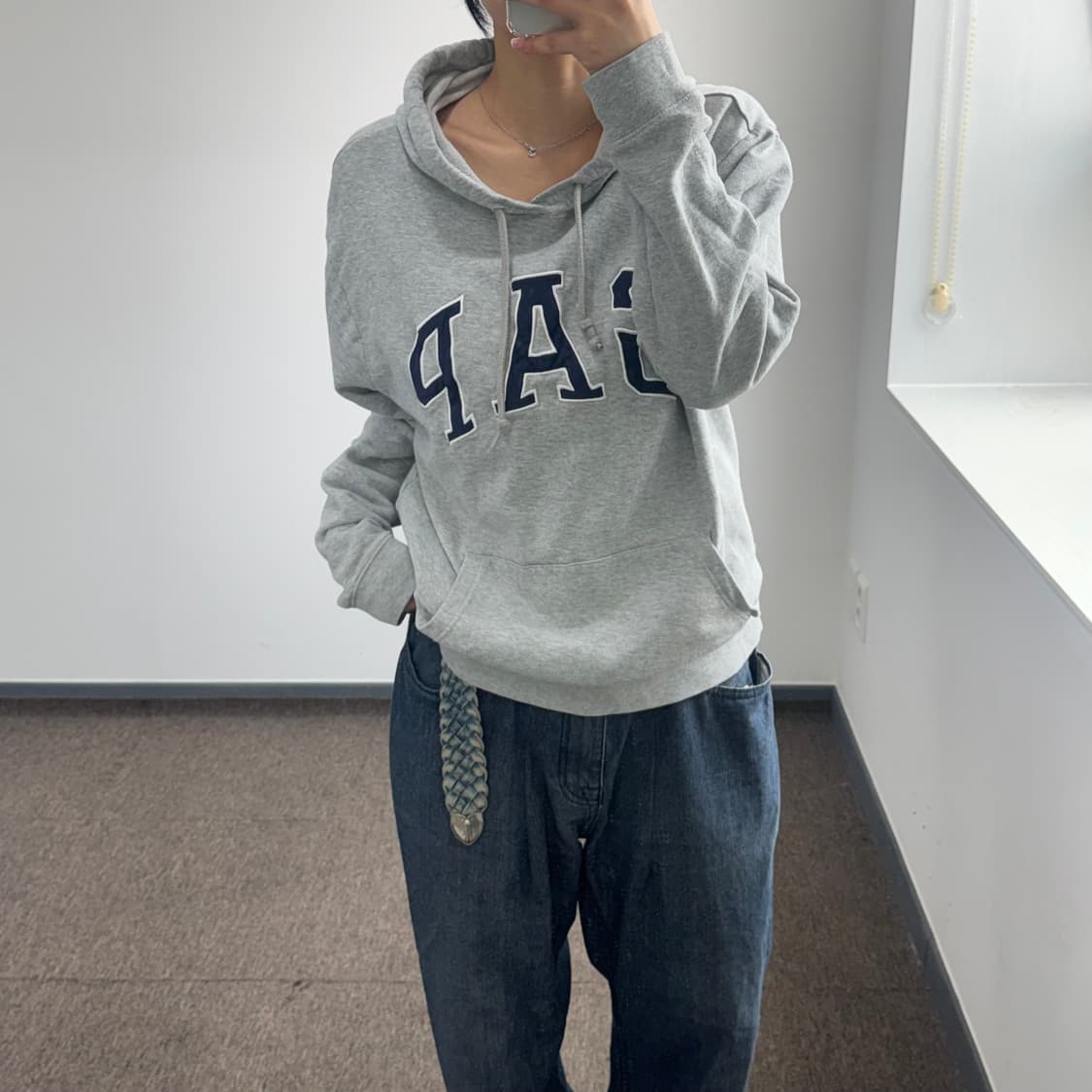 Gap 갭 네이비 로고 그레이 후드티 상품이미지1