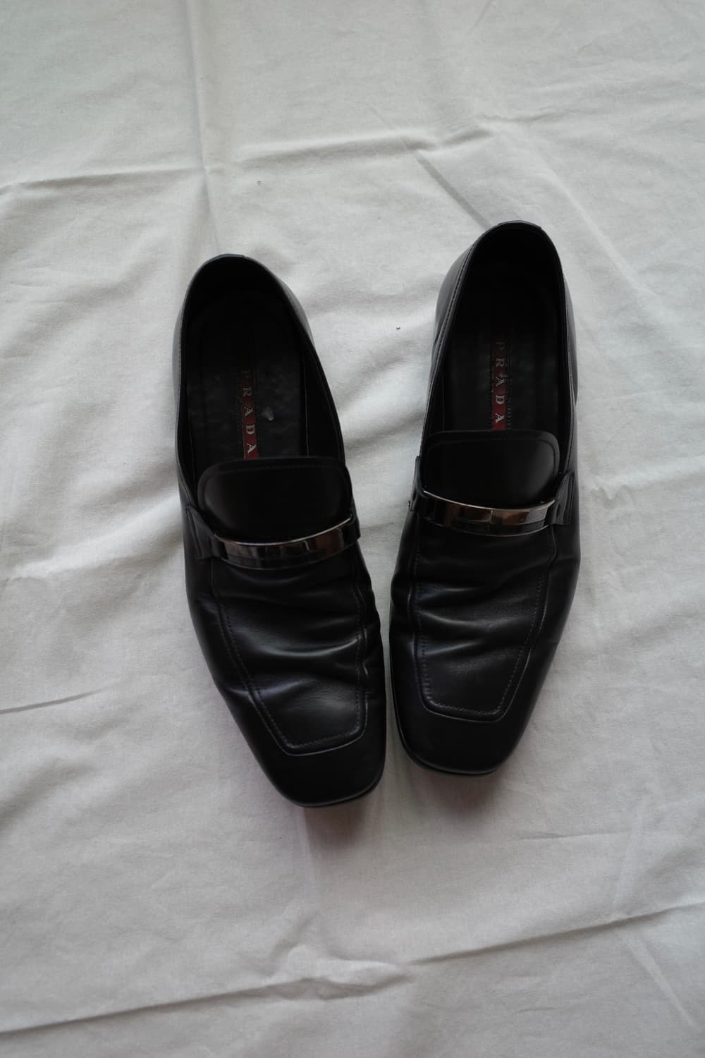 Prada Sports Silver Tab Loafers 상품이미지1