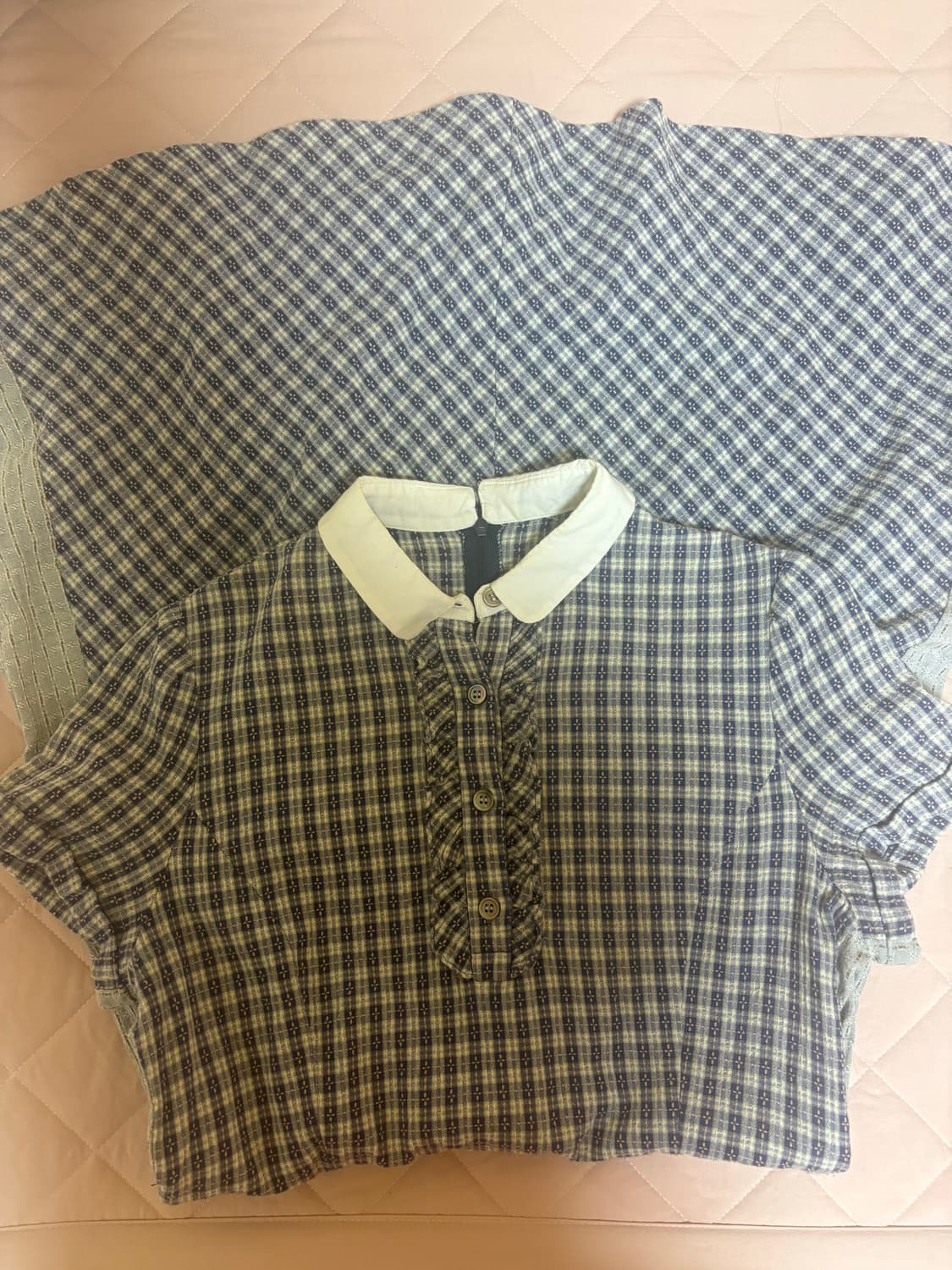 모리걸 하구미 체크 롱 원피스 단추 레이스 배색 레이어드 소녀 상품이미지1