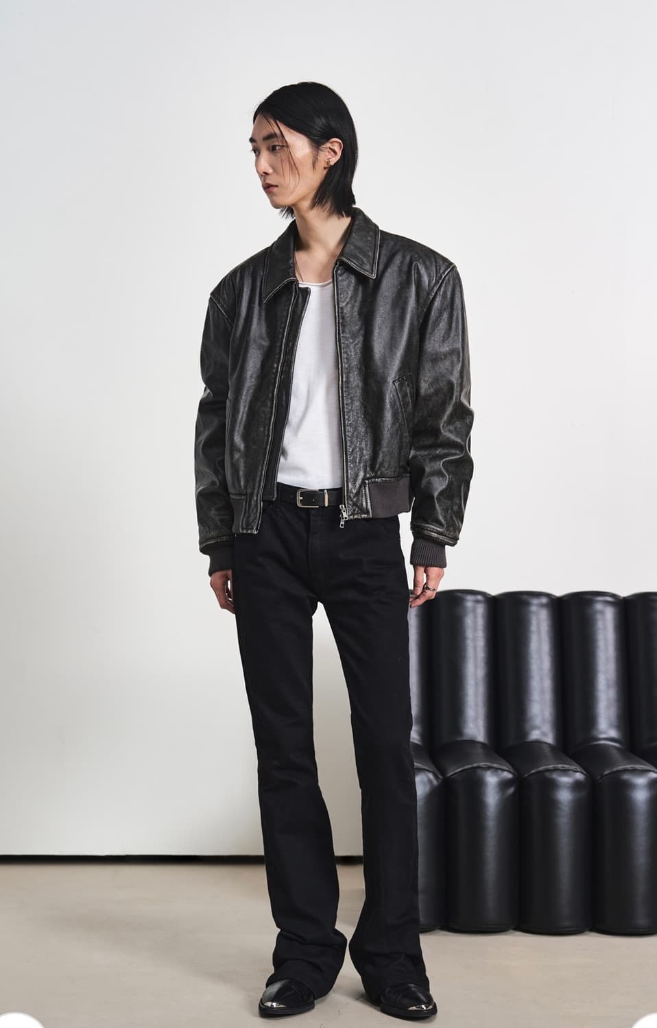 엘무드 아머 카우하이드 레더 자켓 워시드블랙 상품이미지2