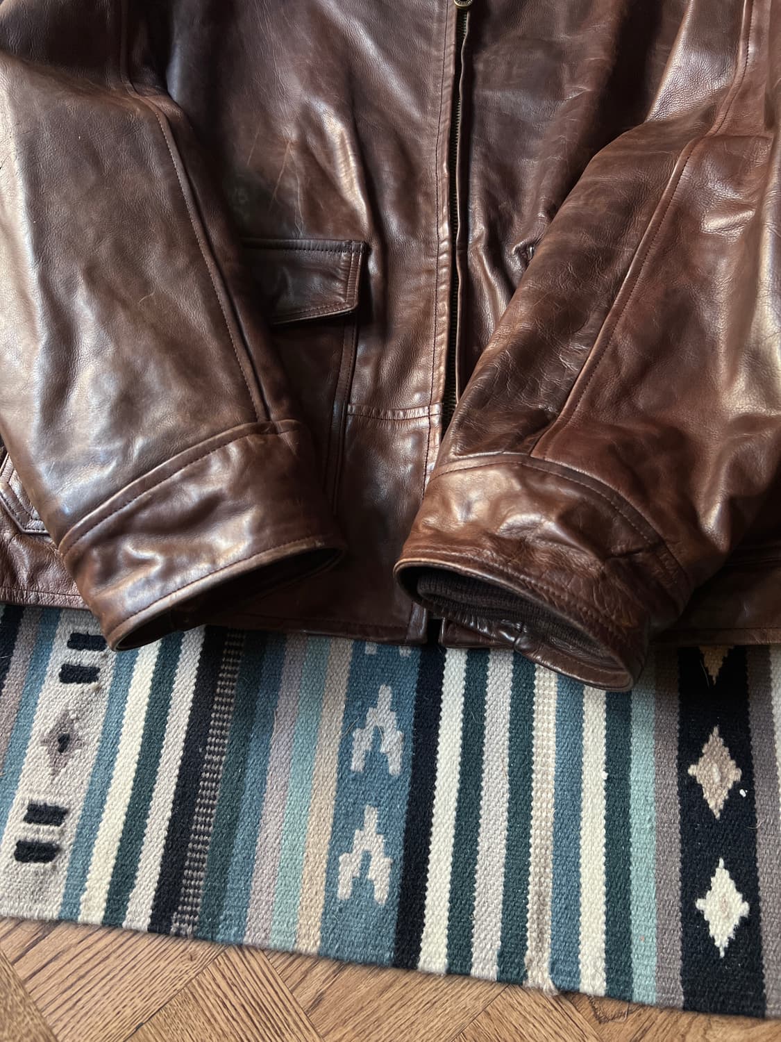 [XL]90's 이태리제 홀스하이드 플라이트 자켓 상품이미지5