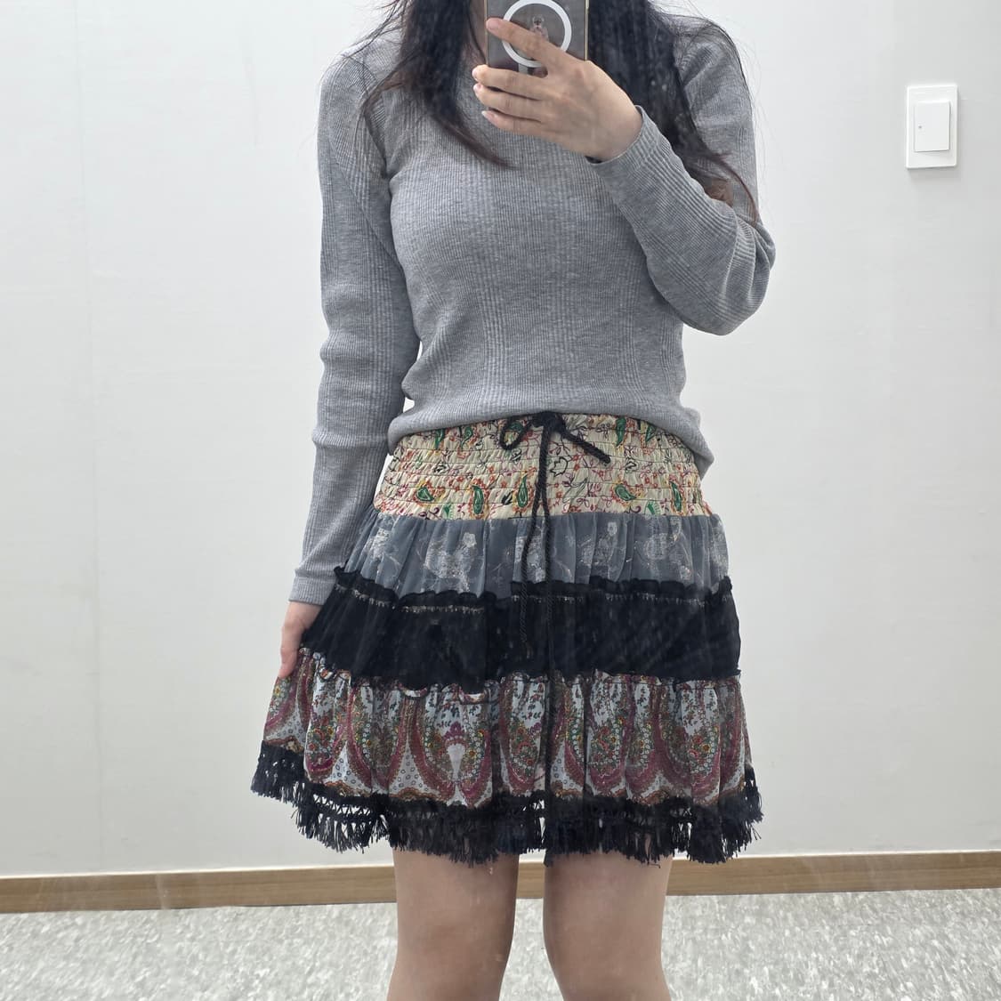 일본빈티지)오리엔탈 페이즐리 패치워크 프릴캉캉 갸루모리걸 에스닉 치마 상품이미지4