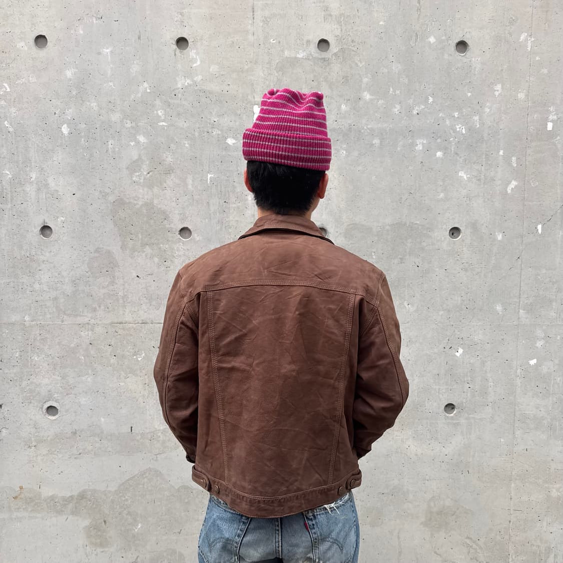 C.un Monde 프렌치 고트스킨 레더 트러커 자켓 상품이미지3