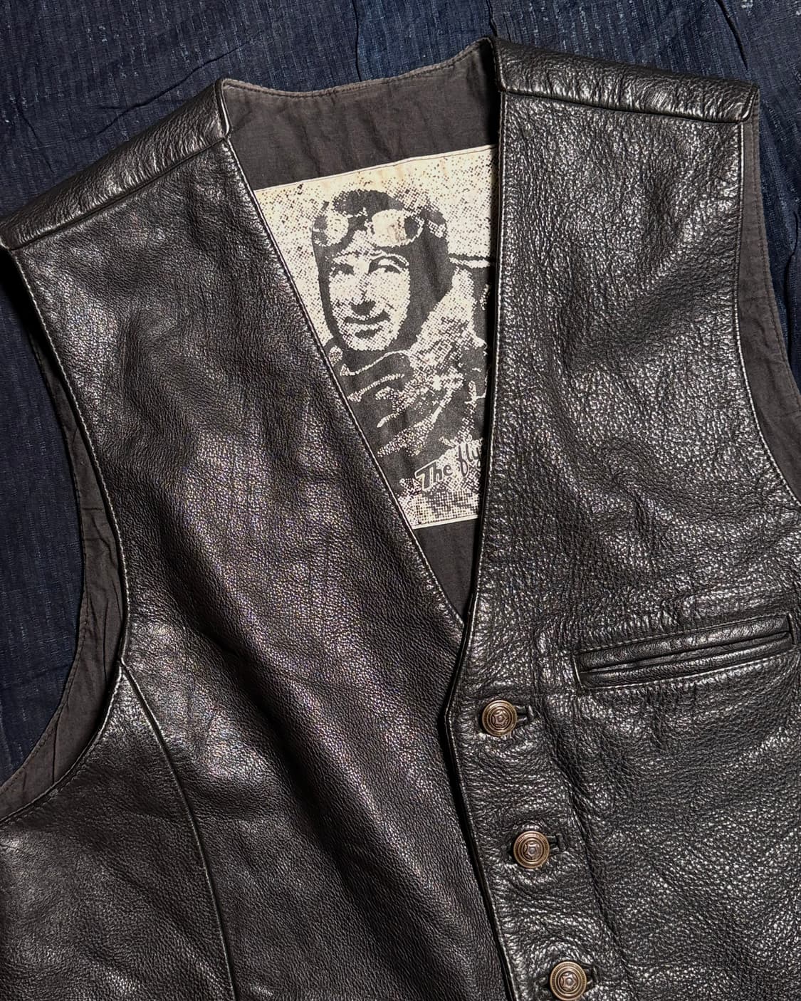 80-90‘s 유럽 빈티지 카우하이드 플라잉 베스트 M 상품이미지2