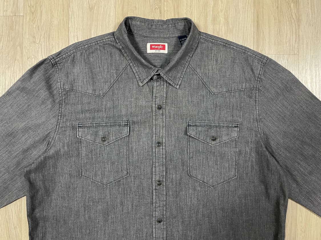 110~) 00's 랭글러 미국판 그레이데님 웨스턴셔츠 상품이미지4