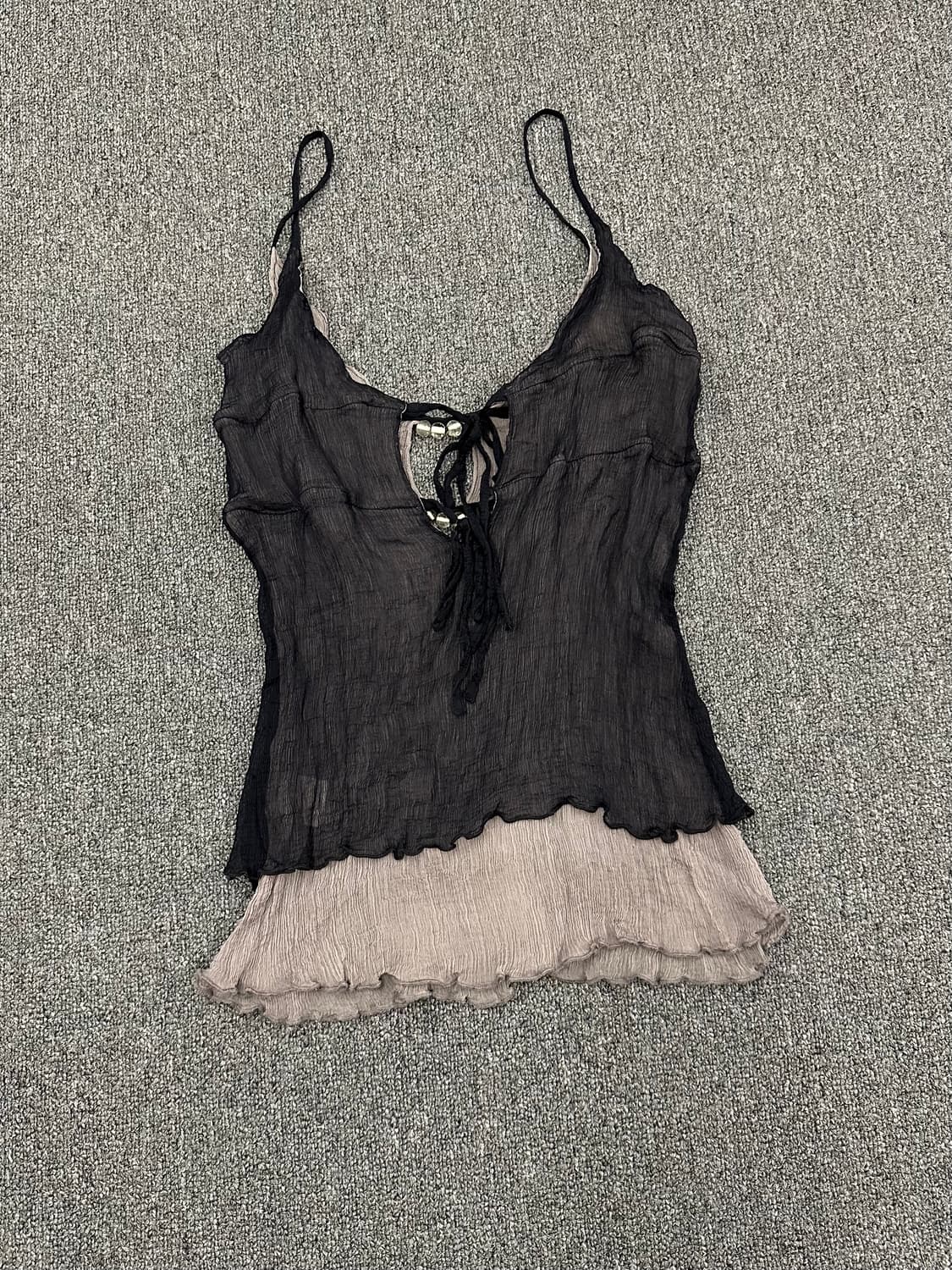 M)oops vintage 비즈 디테일 컷아웃 시스루 나시 상품이미지5