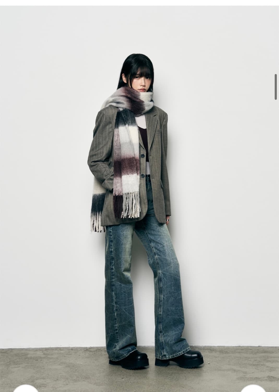 (체크) 레더리 브러쉬드 롱 머플러 판매 상품이미지5