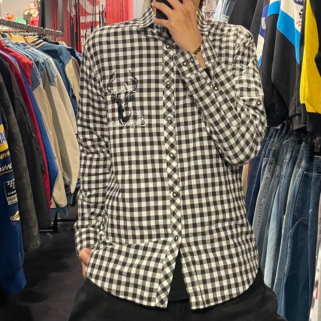 [IM] vtg 레트로 스몰 체크 모노톤 자수 셔츠 상품이미지2