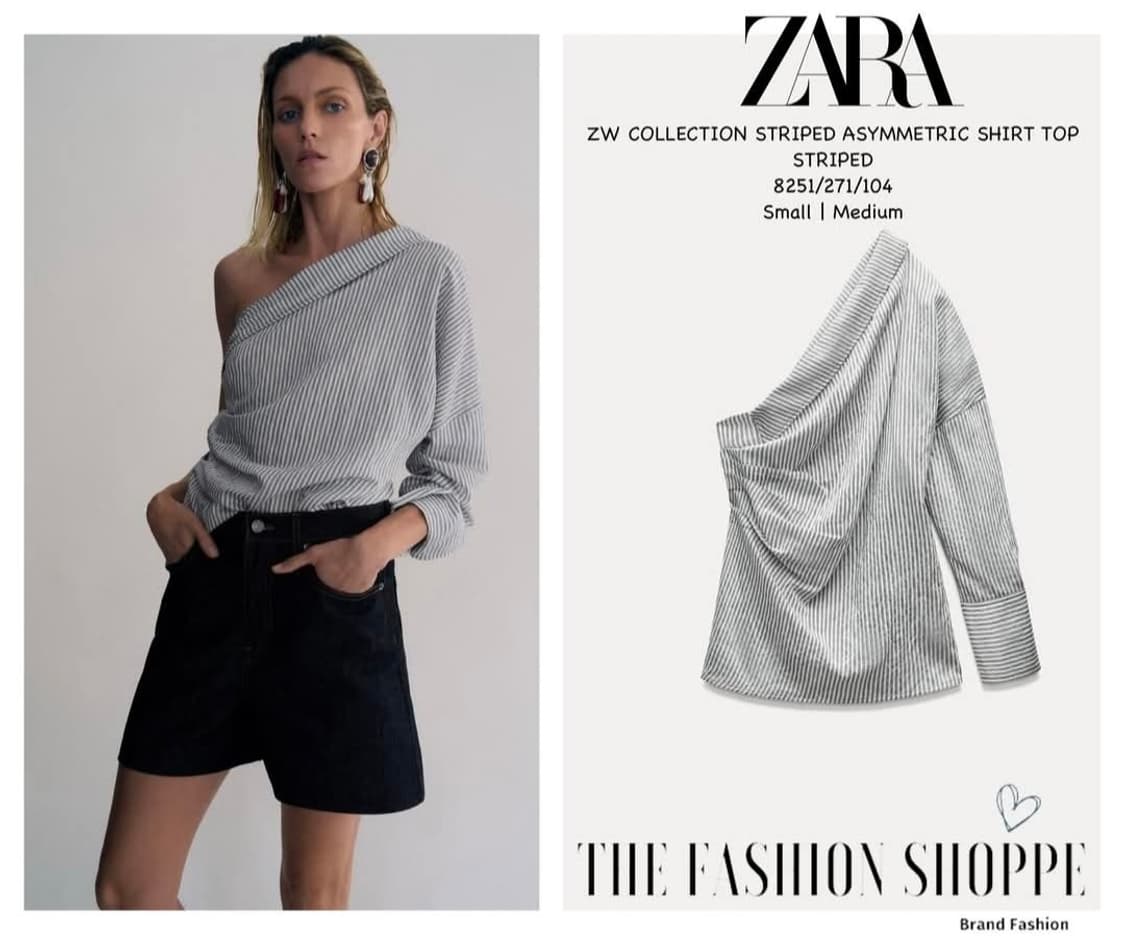 새상품 자라 ZARA 스트라이프 비대칭 셔츠탑 L 66 77 상품이미지1