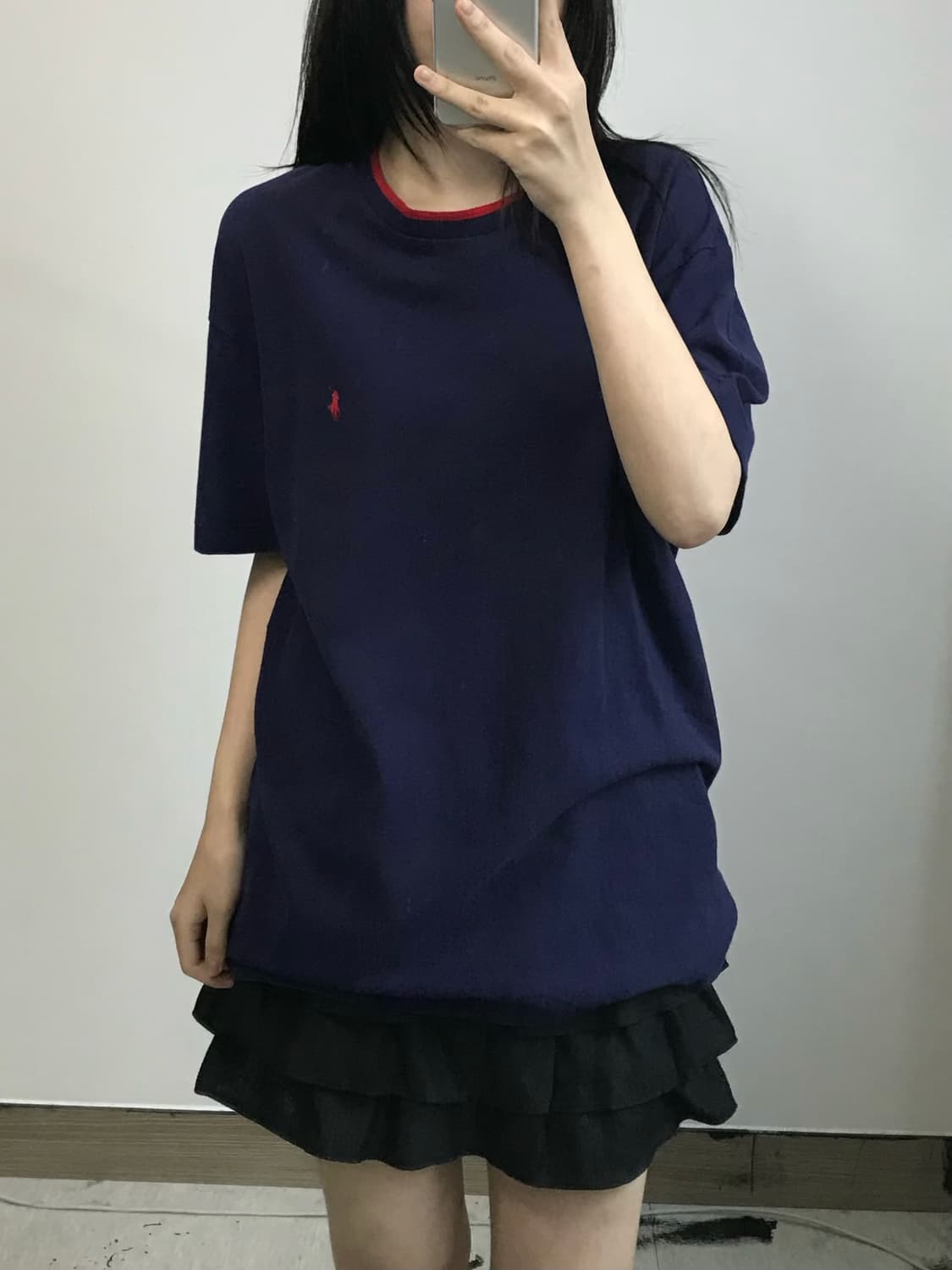 폴로 랄프로렌 배색 네이비 반팔 티셔츠 상품이미지1