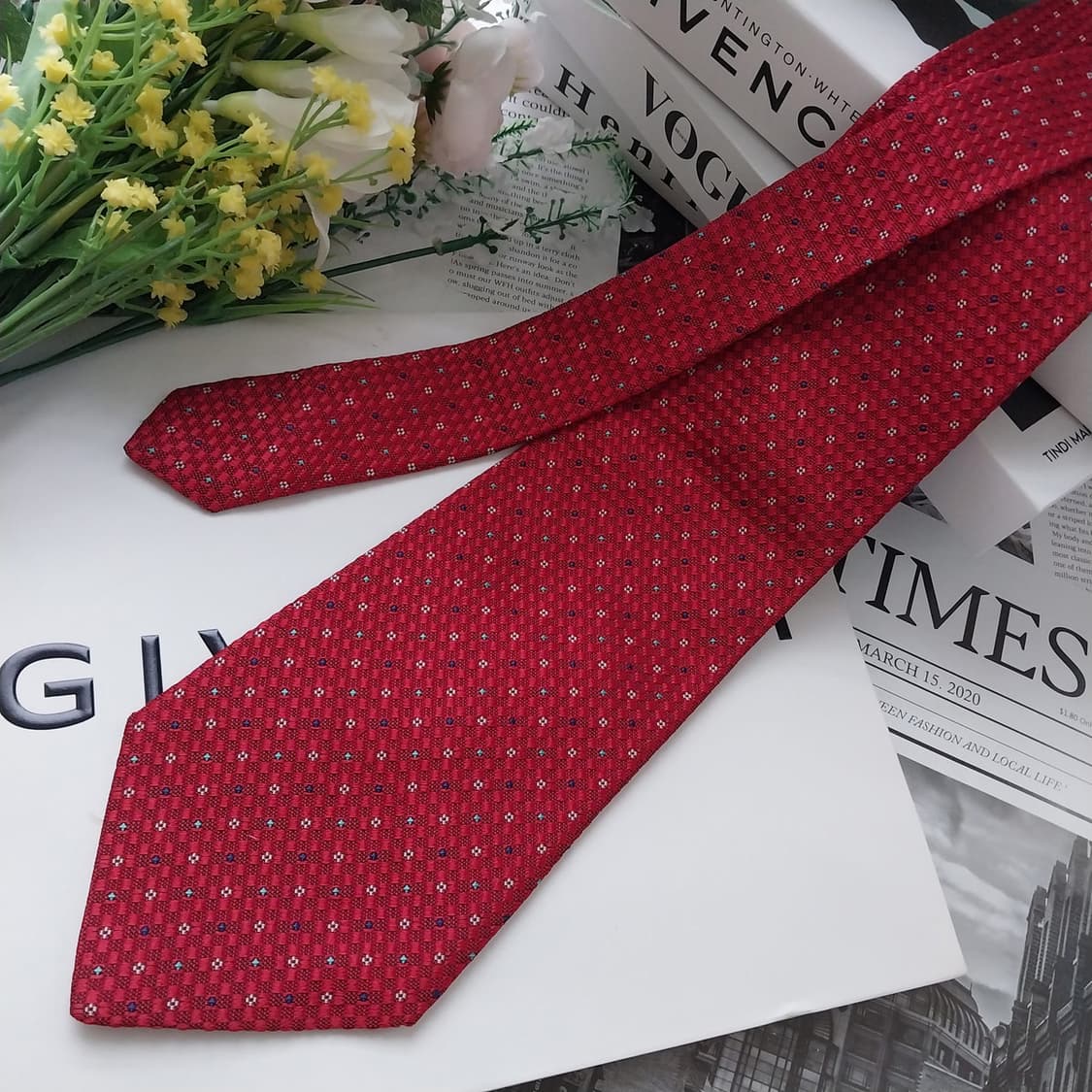 모스키노 실크 옐로 이니셜 자카드 넥타이 8.2cm A+등급 A18858 상품이미지3