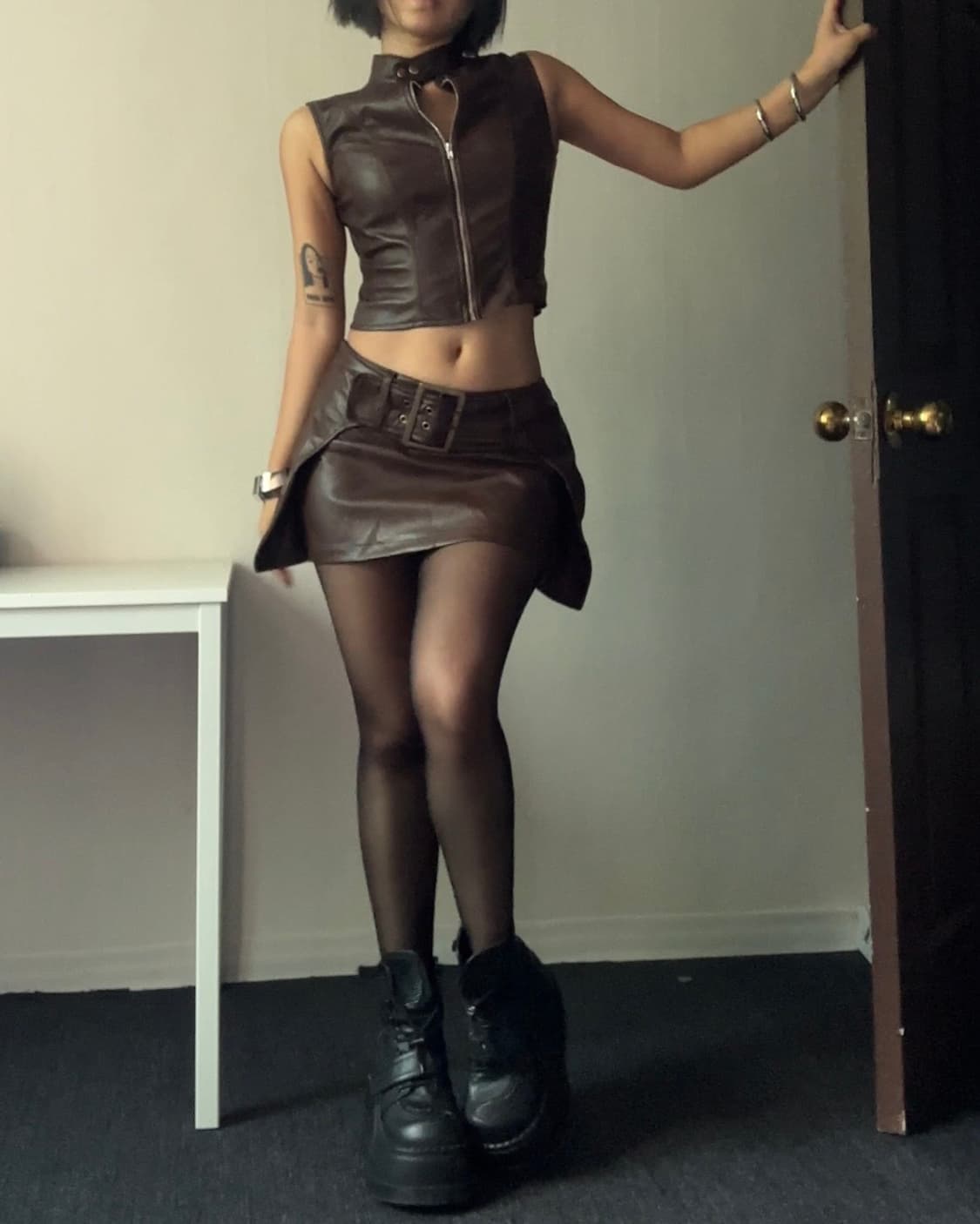 브라운 레더 베스트 세트 상품이미지5