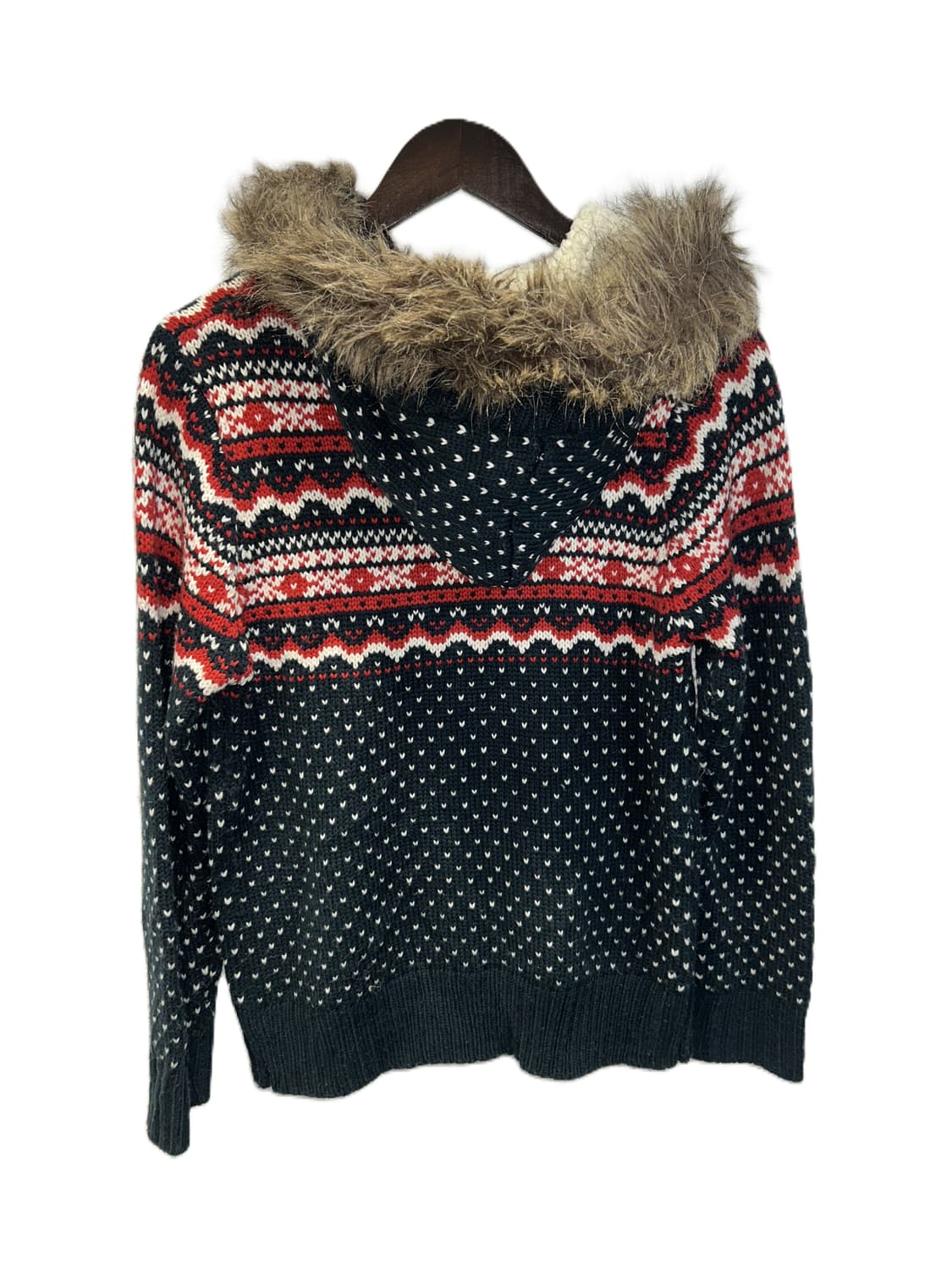 노르딕 패턴 퍼 후드 니트 가디건 상품이미지3