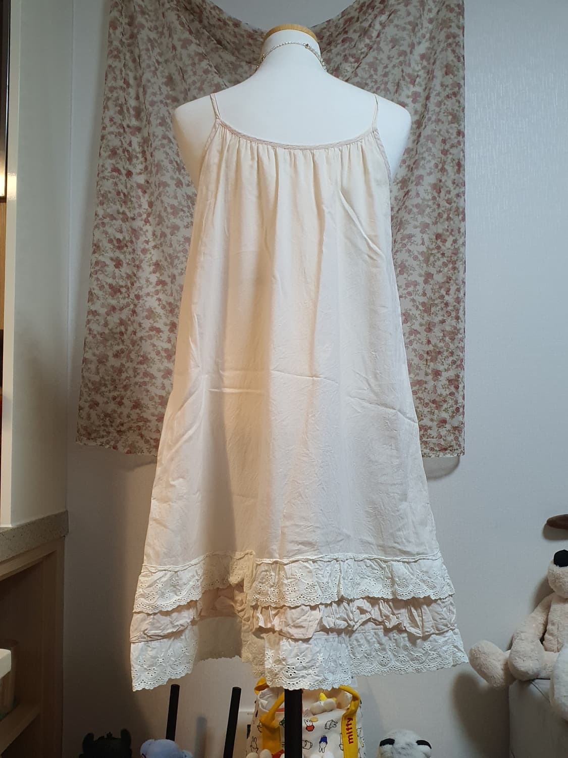 [모리걸] 레이스 롱 슬립 원피스 아이보리 상품이미지1