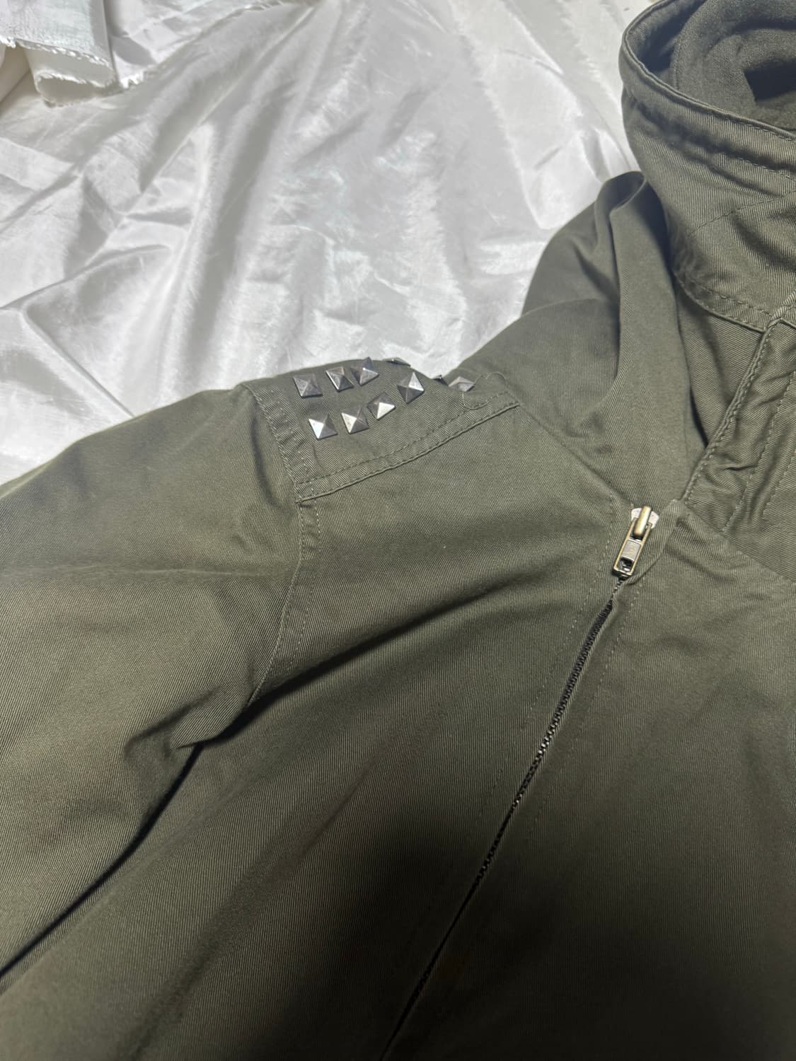 Y2k Mode Stud Detail Khaki Jacke 상품이미지2