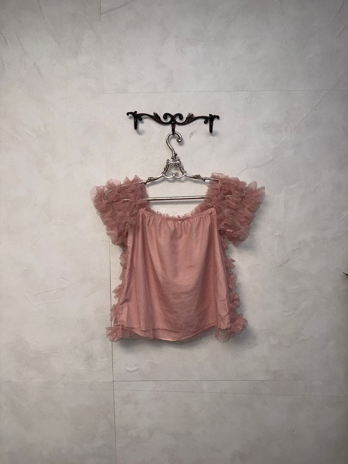 Baby pink mesh ruffle off shoulder bl 상품이미지6