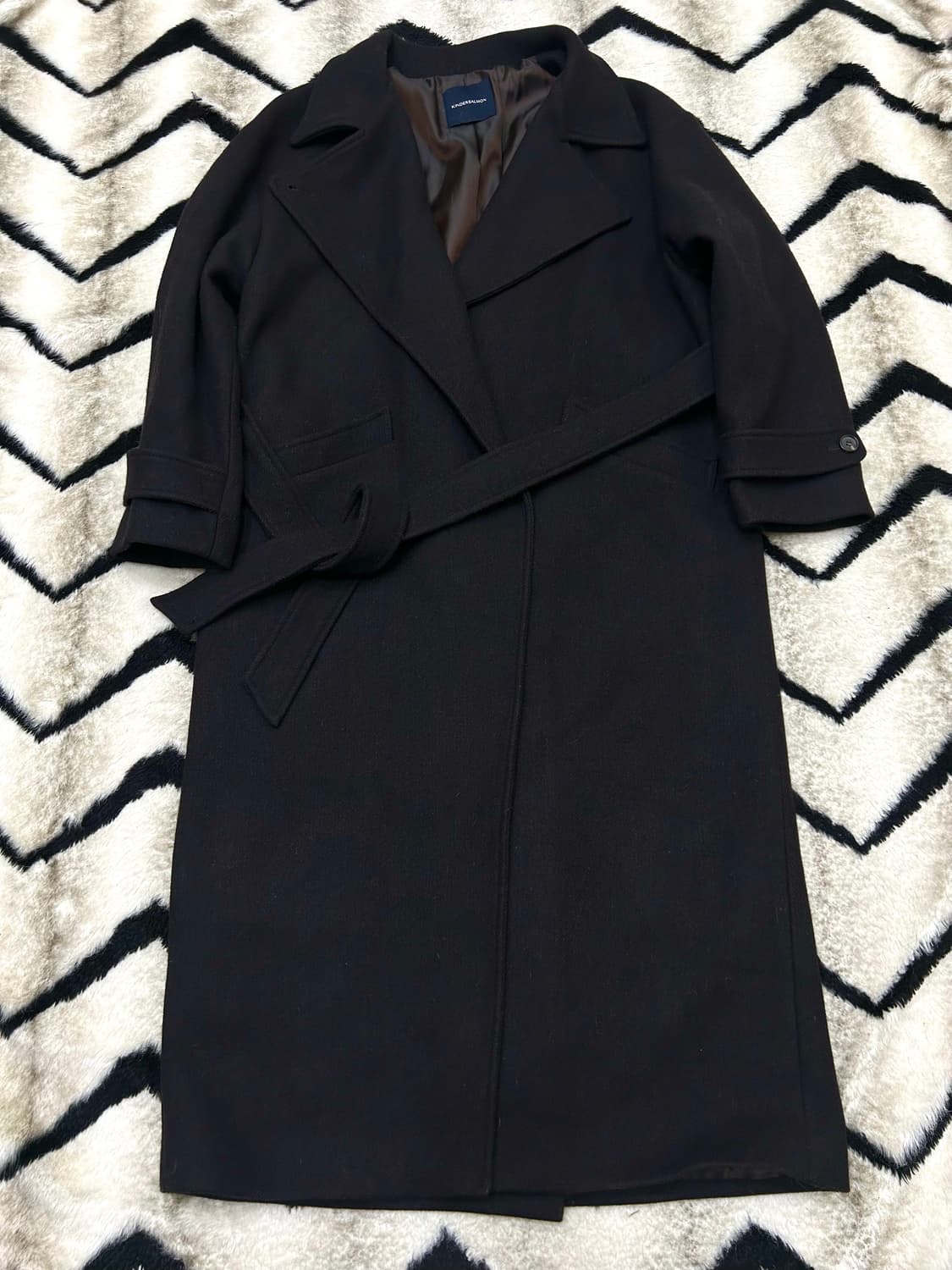 [OS]킨더살몬 울 혼방 롱 로브코트/다크브라운/카라버튼 상품이미지2