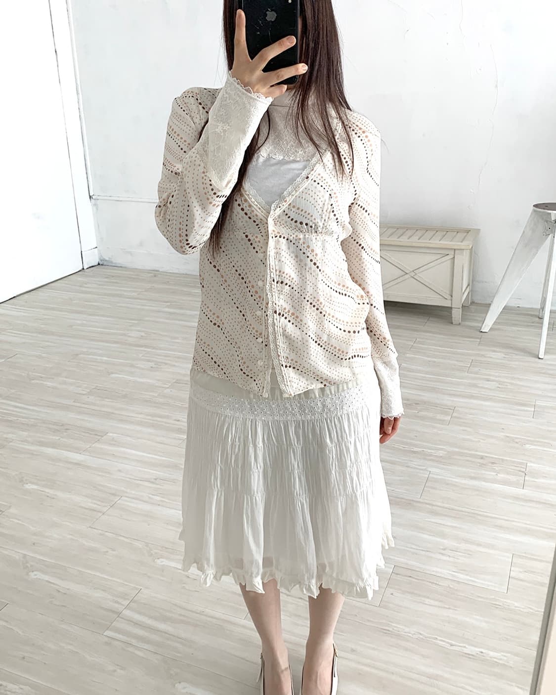 Ivory Embroidered Tiered Skirt 상품이미지4