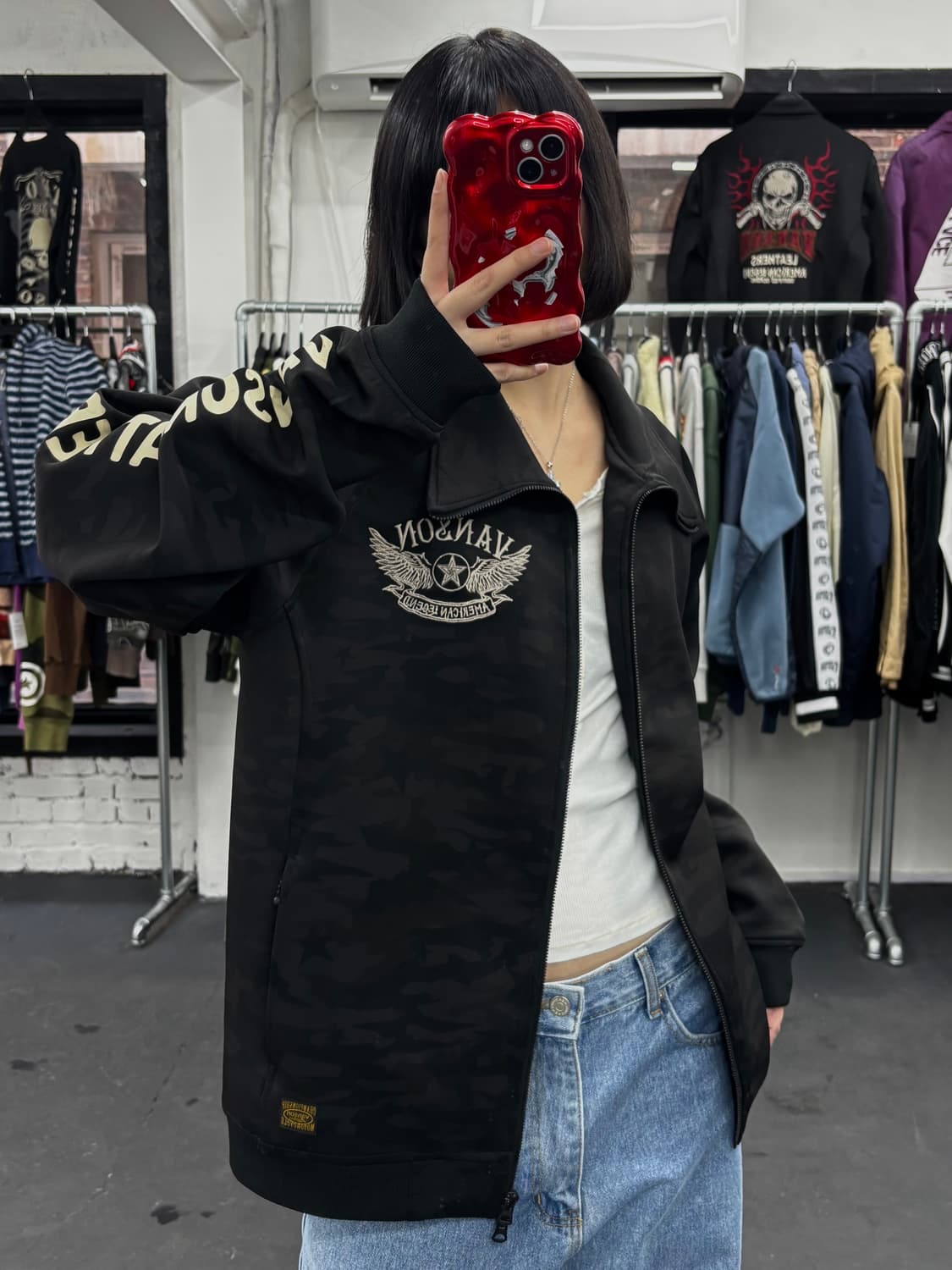 밴슨 레더 카모 집업 자켓 상품이미지4