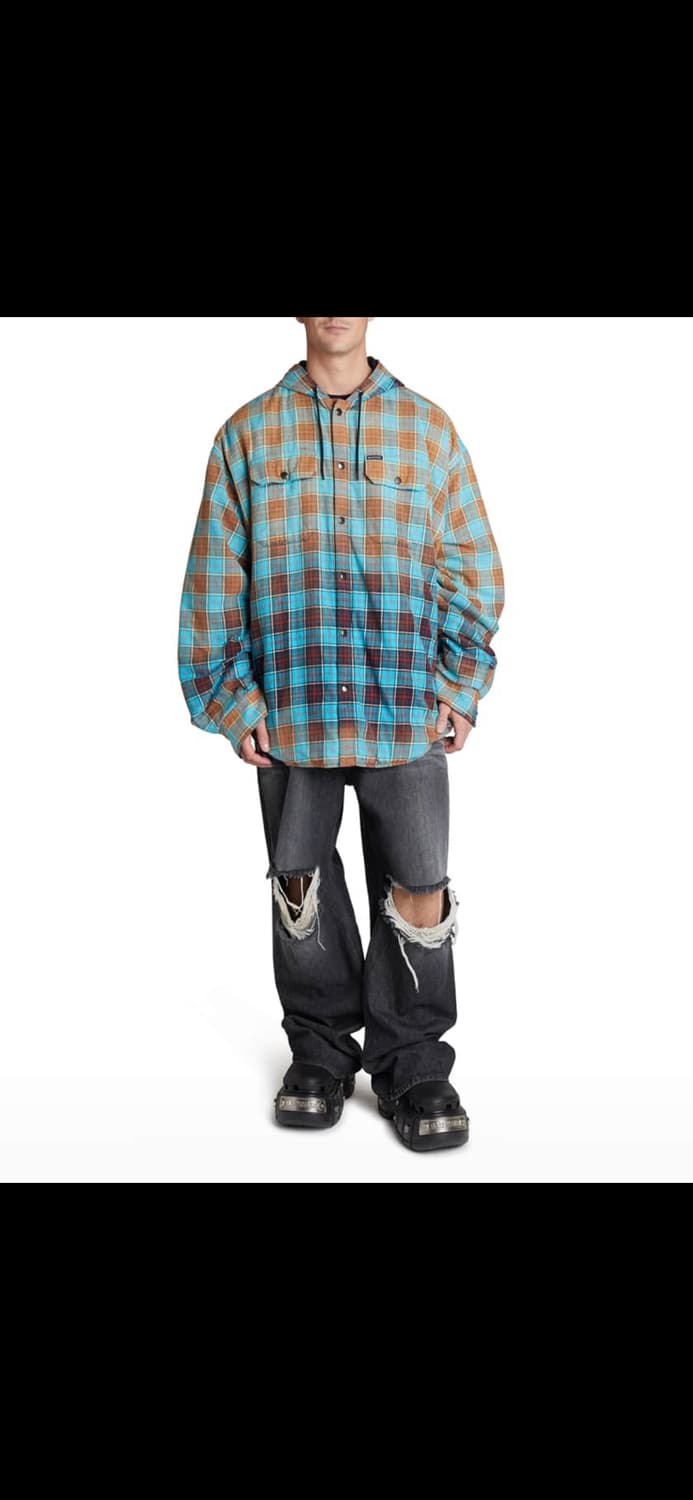 발렌시아가 블리치드 후드체크셔츠 xs 상품이미지3