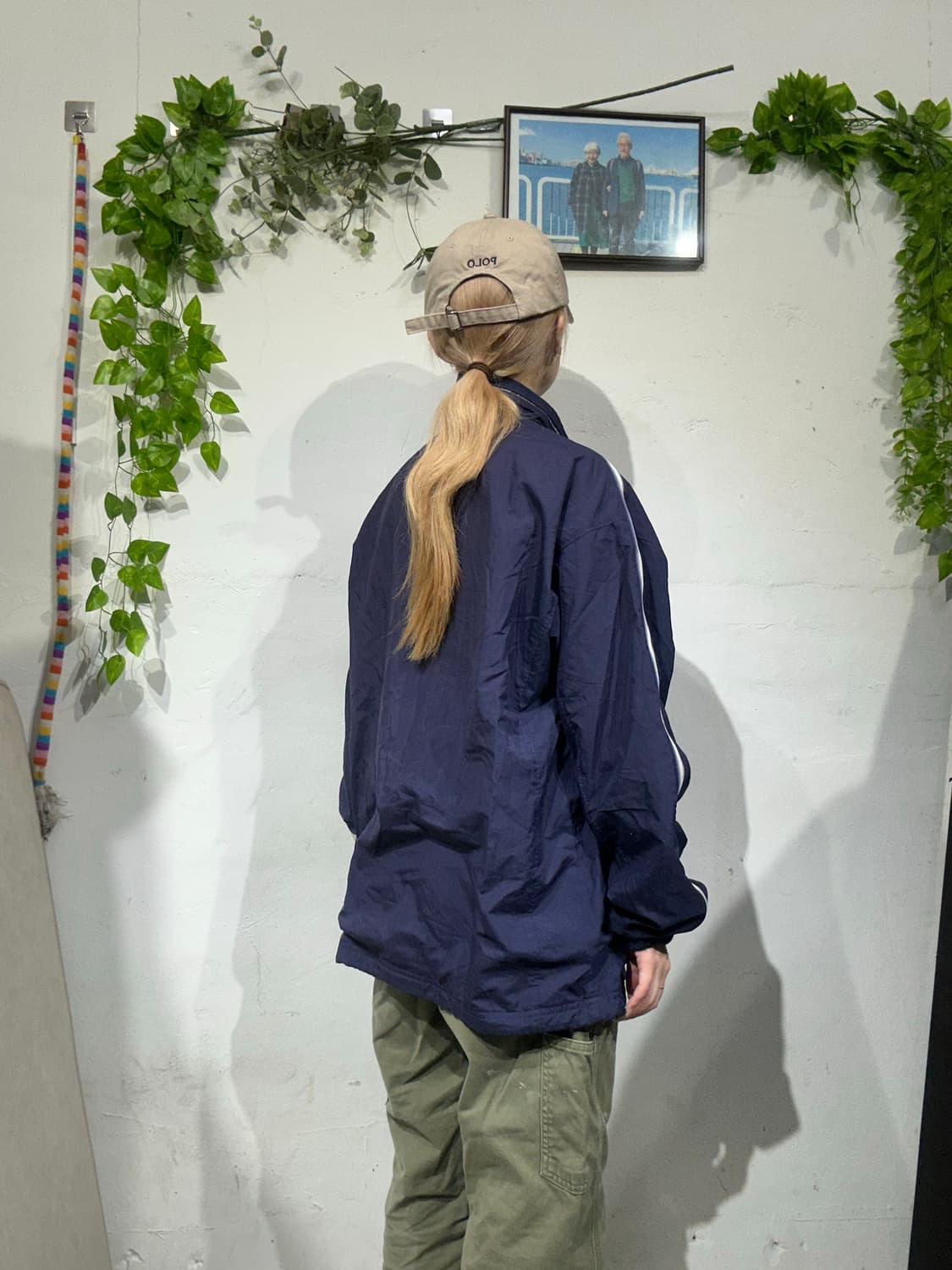 푸마 네이비 화이트 사이드 라인 바람막이 자켓 L 상품이미지3