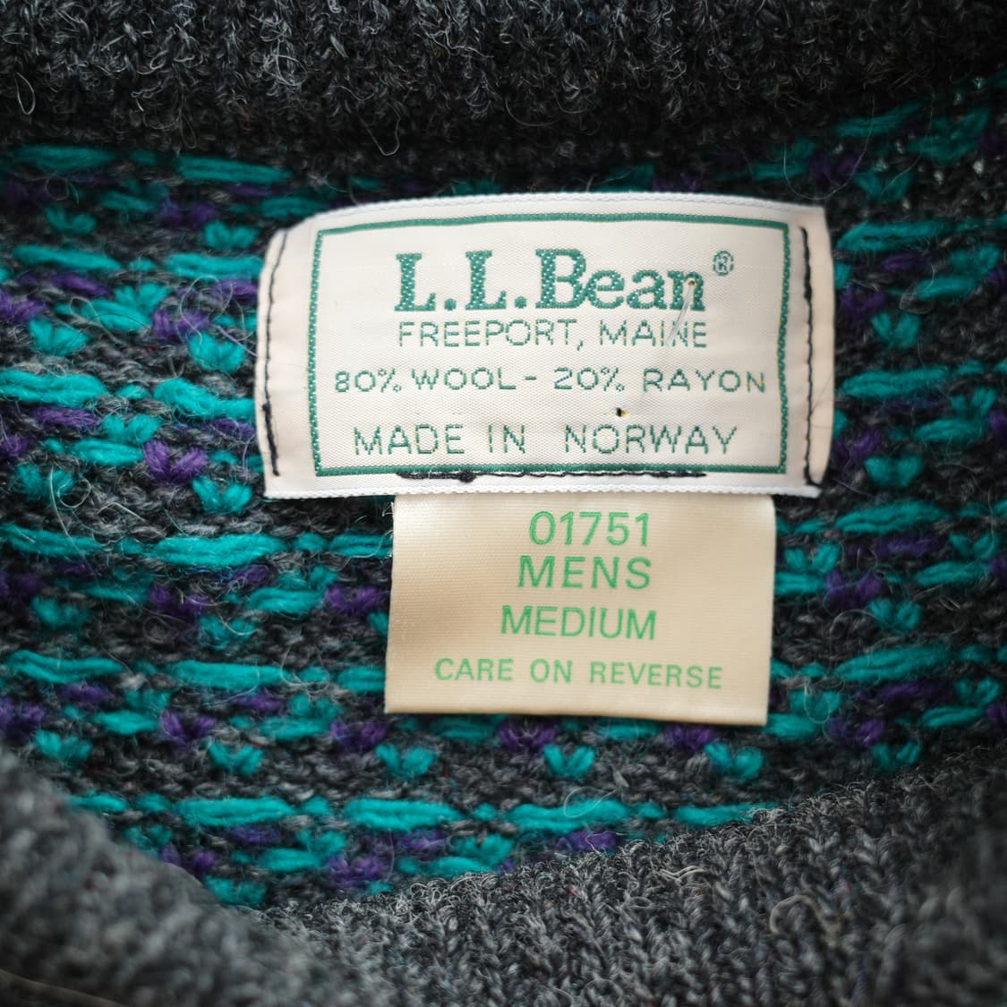 90s 엘엘빈 노르웨이 생산 울혼방 버드아이 피셔맨 니트  상품이미지5