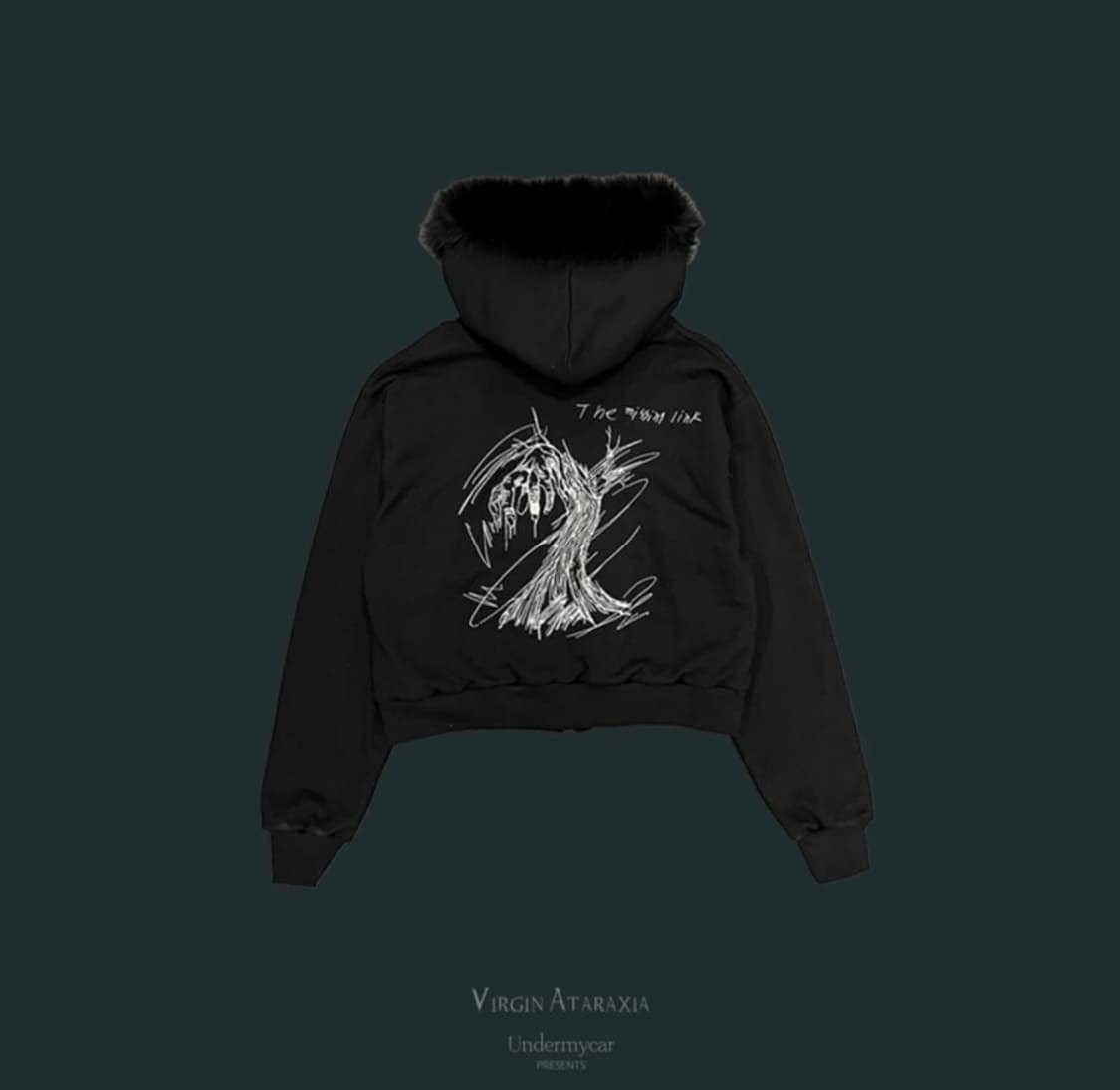 언더마이카 폭스 퍼 엠보로이드 후드 집업 블랙 상품이미지3