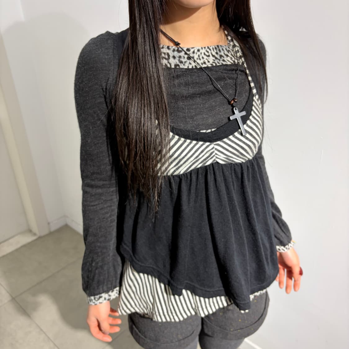 스트라이프 레이어드 갸루 나시 티셔츠 상품이미지2