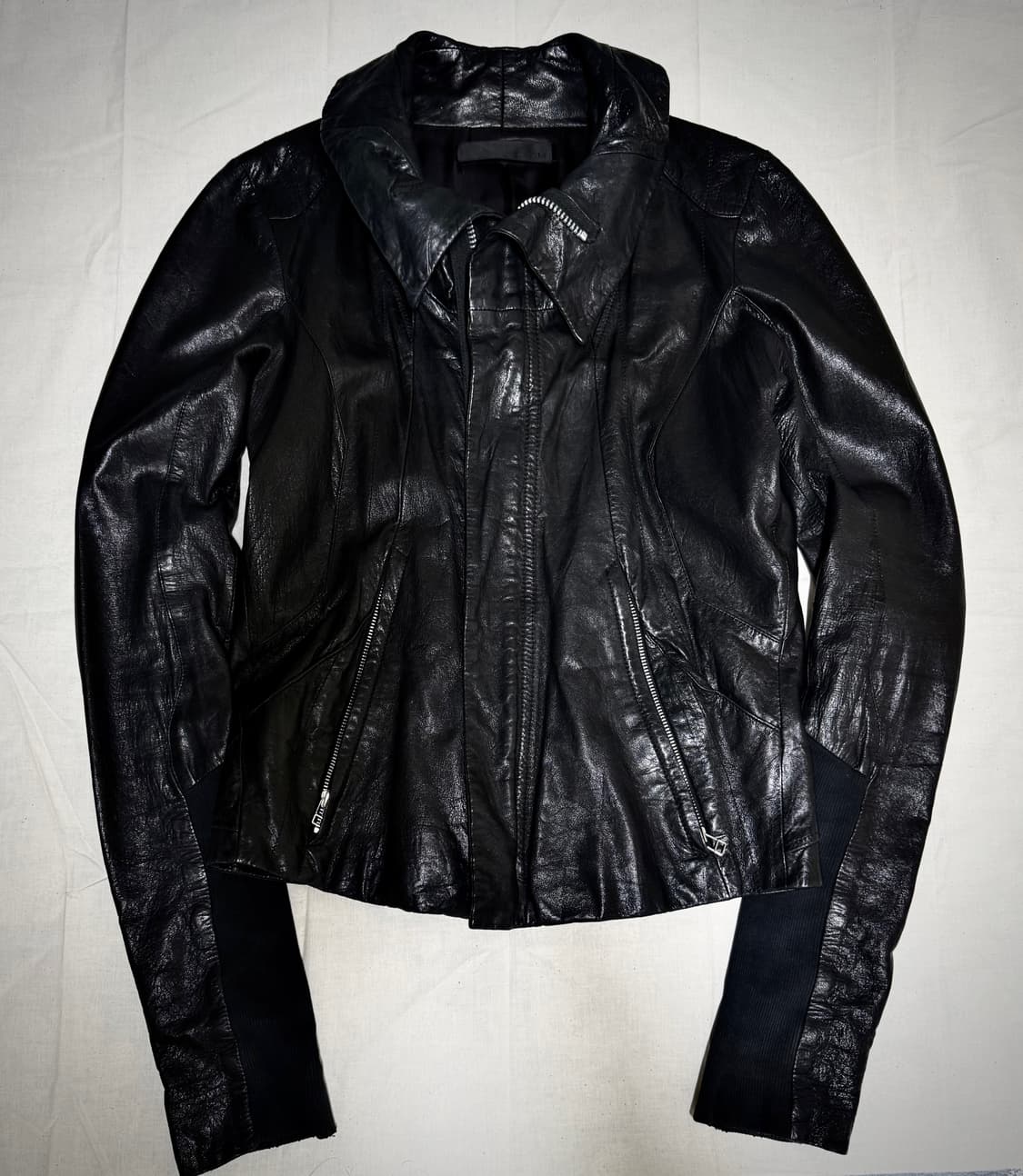 Ekam high neck lamb skin Leather jacket 상품이미지2