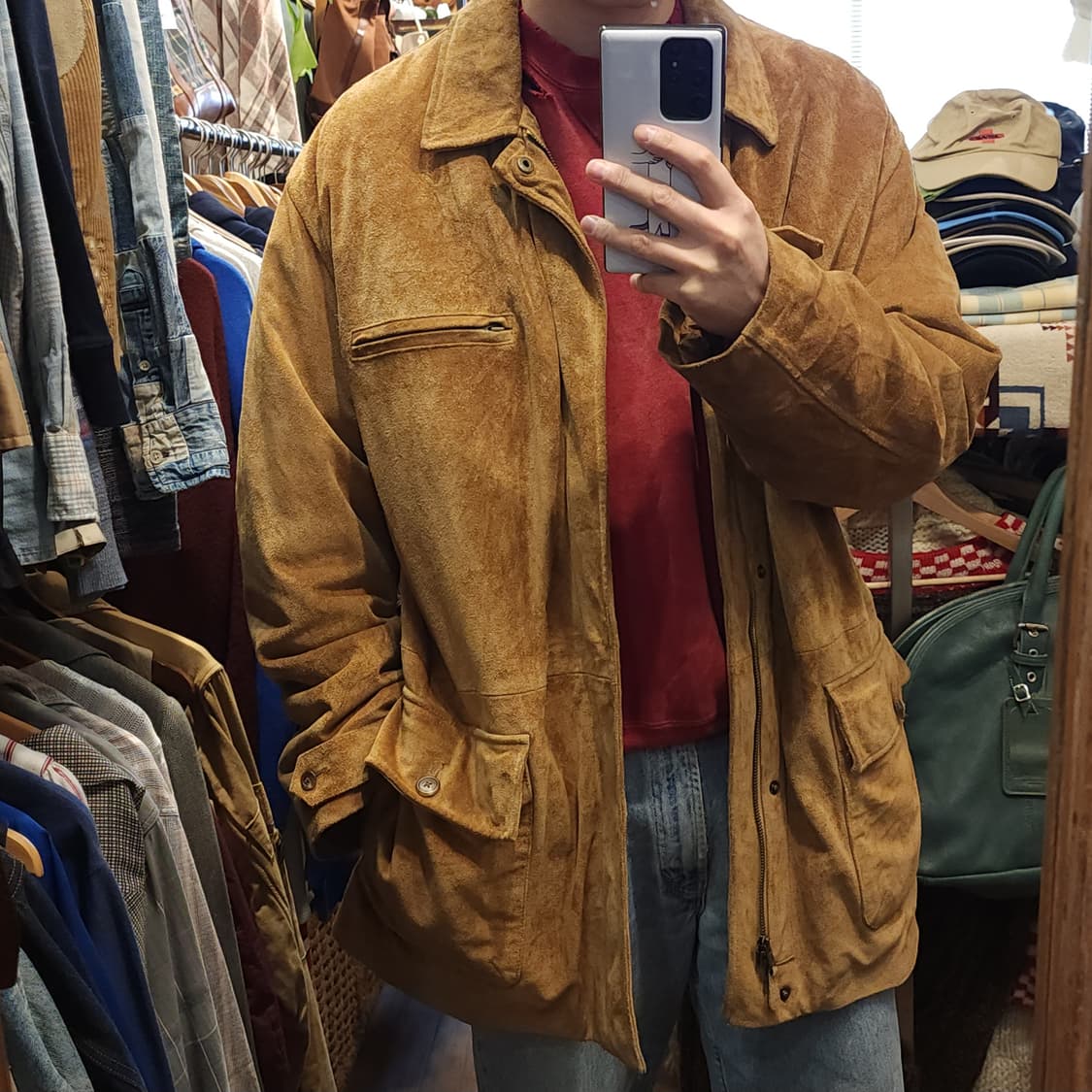 90s 폴로 가죽자켓 스웨이드 레더 카코트 브라운 헤비레더 L 빅사이즈 상품이미지10