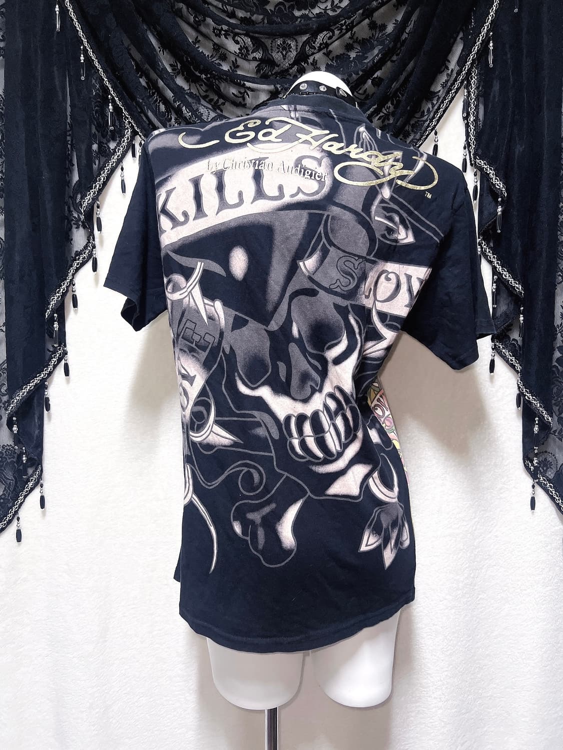 에드하디 해골 스컬 프린팅 올드스쿨 반팔티 고스 펑크 y2k 디그딥 핀터 상품이미지7