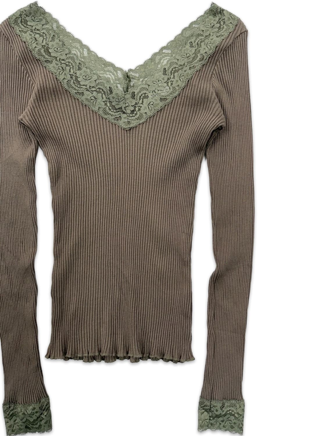 빈티지 브라운 카키 레이스 긴팔 니트 상품이미지2