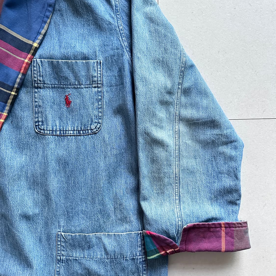 80s 폴로 랄프로렌 미국산 데님 로브 코트 L MADE IN USA 상품이미지3