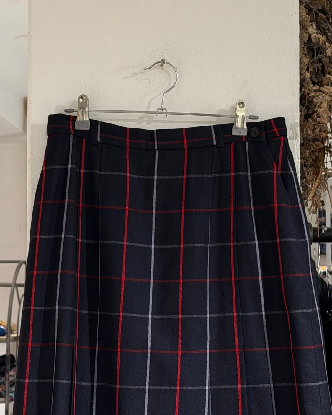 버버리 네이비 체크 패턴 플리츠 울 미디 스커트 상품이미지2