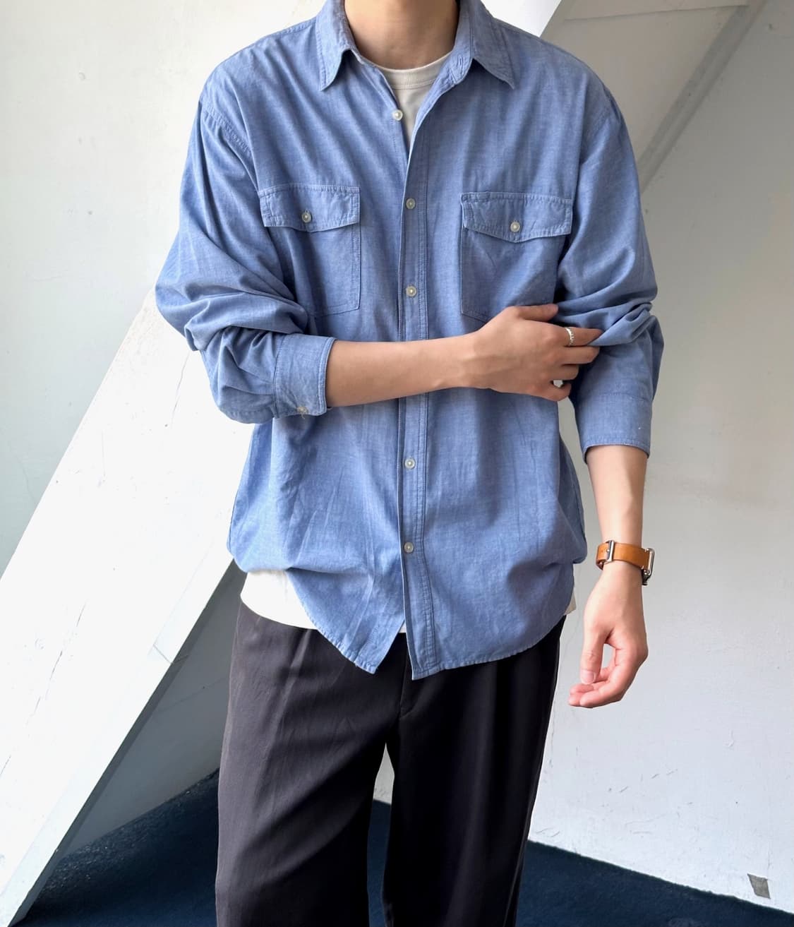 Light cotton chambray work shirt 상품이미지8