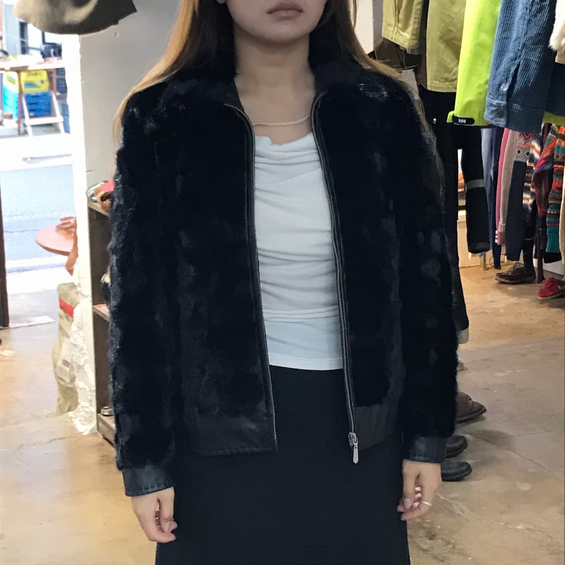 VTG 빈티지 블랙 밍크 양가죽 레이어드 레더 자켓 여성 55 사이즈 상품이미지7