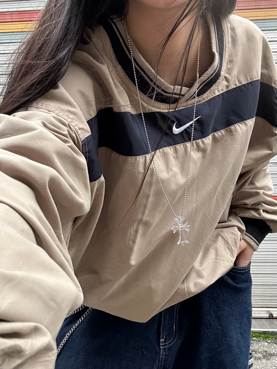 90s NIKE 올드스쿨 베이지&블랙 웜업 상품이미지1