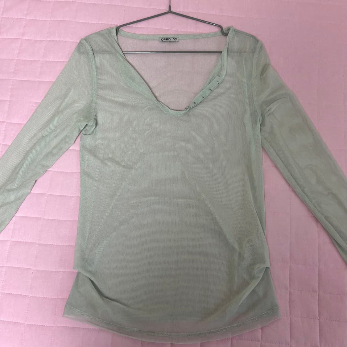 오픈와이와이 mesh hook henley long sleeve mint 상품이미지2
