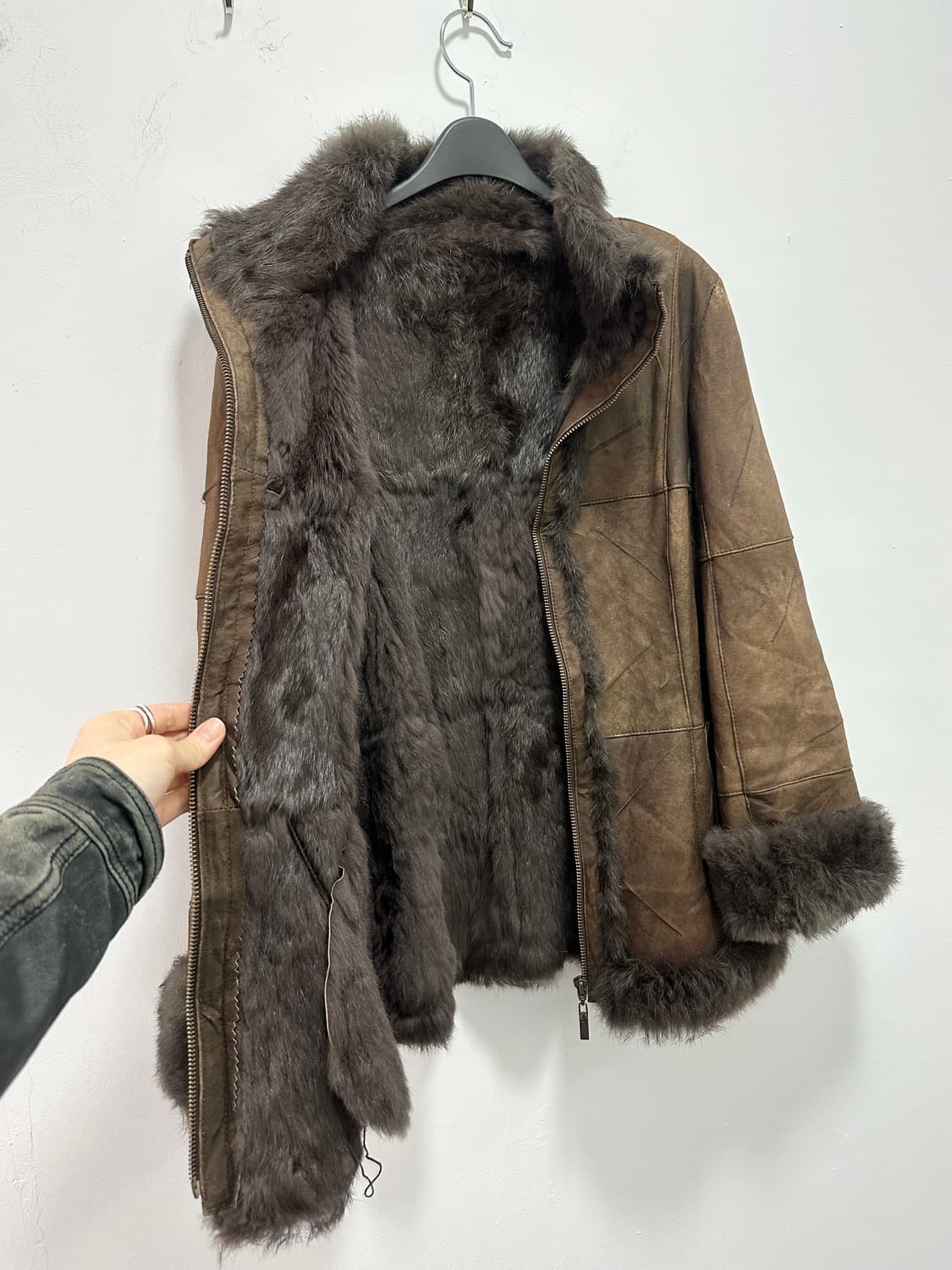 Rabbit brown fur trimming jacket 상품이미지10