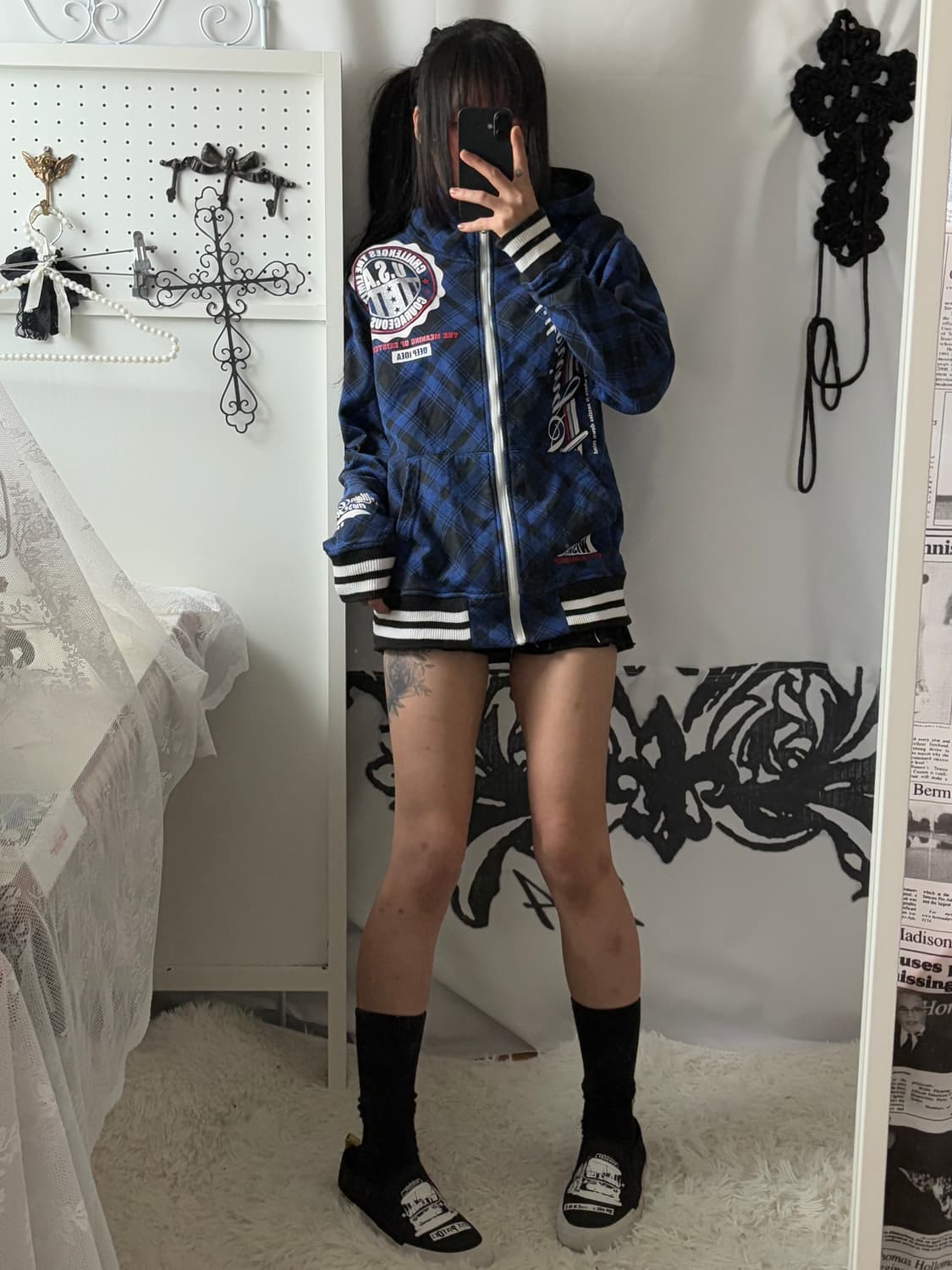 • Blue Check y2k Hooded Zip-Up 상품이미지5