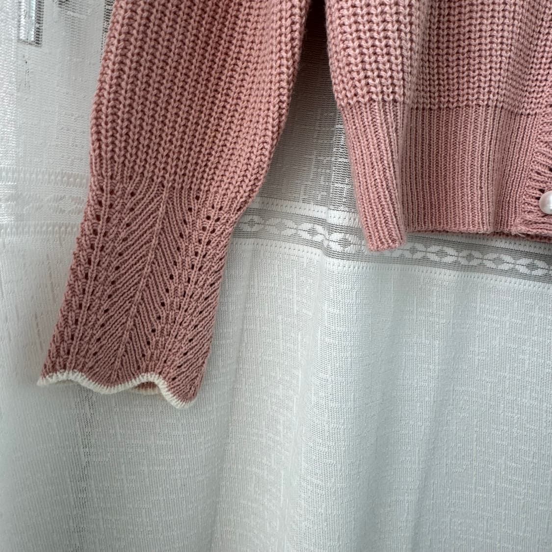 살구핑크 진주단추 긴팔 니트 가디건 상품이미지9