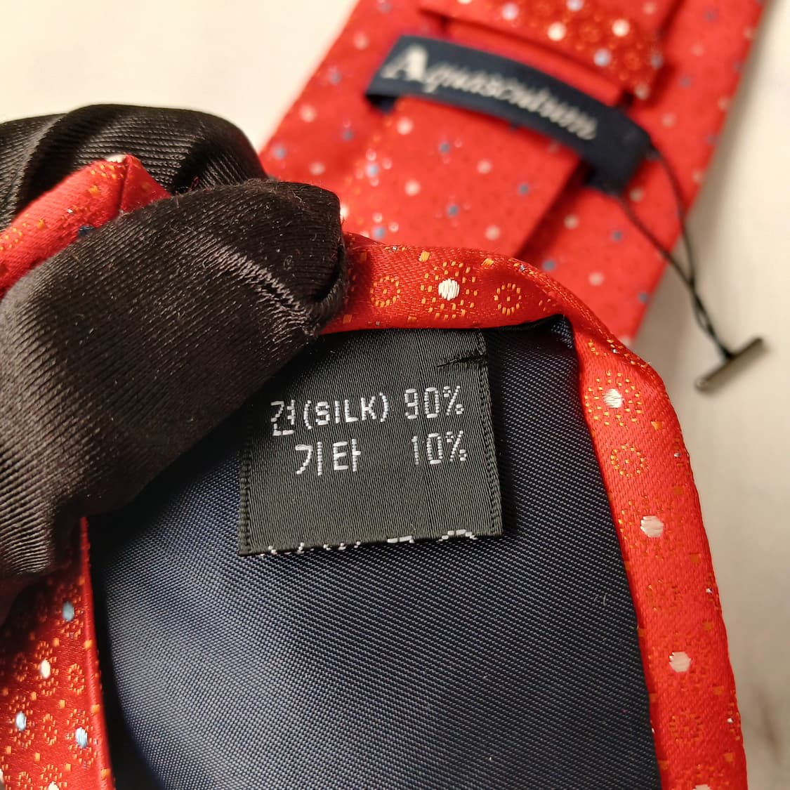 아쿠아스큐텀 실크 다홍 도트 패턴 넥타이 8.8cm S~A+등급 E934 상품이미지10